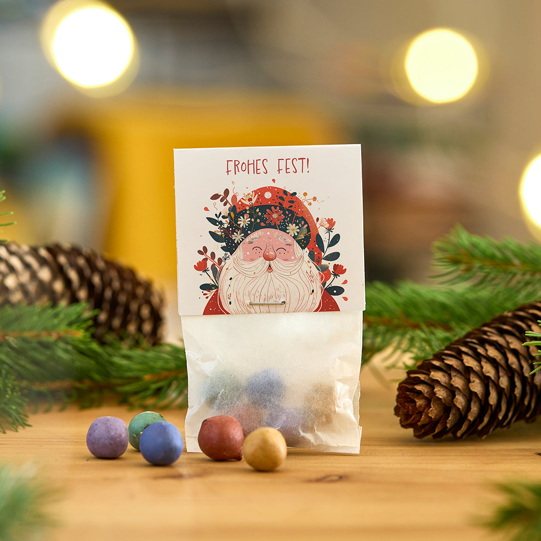 10x5 Blumenmurmeln im Tütchen "Frohe Weihnachtszeit"