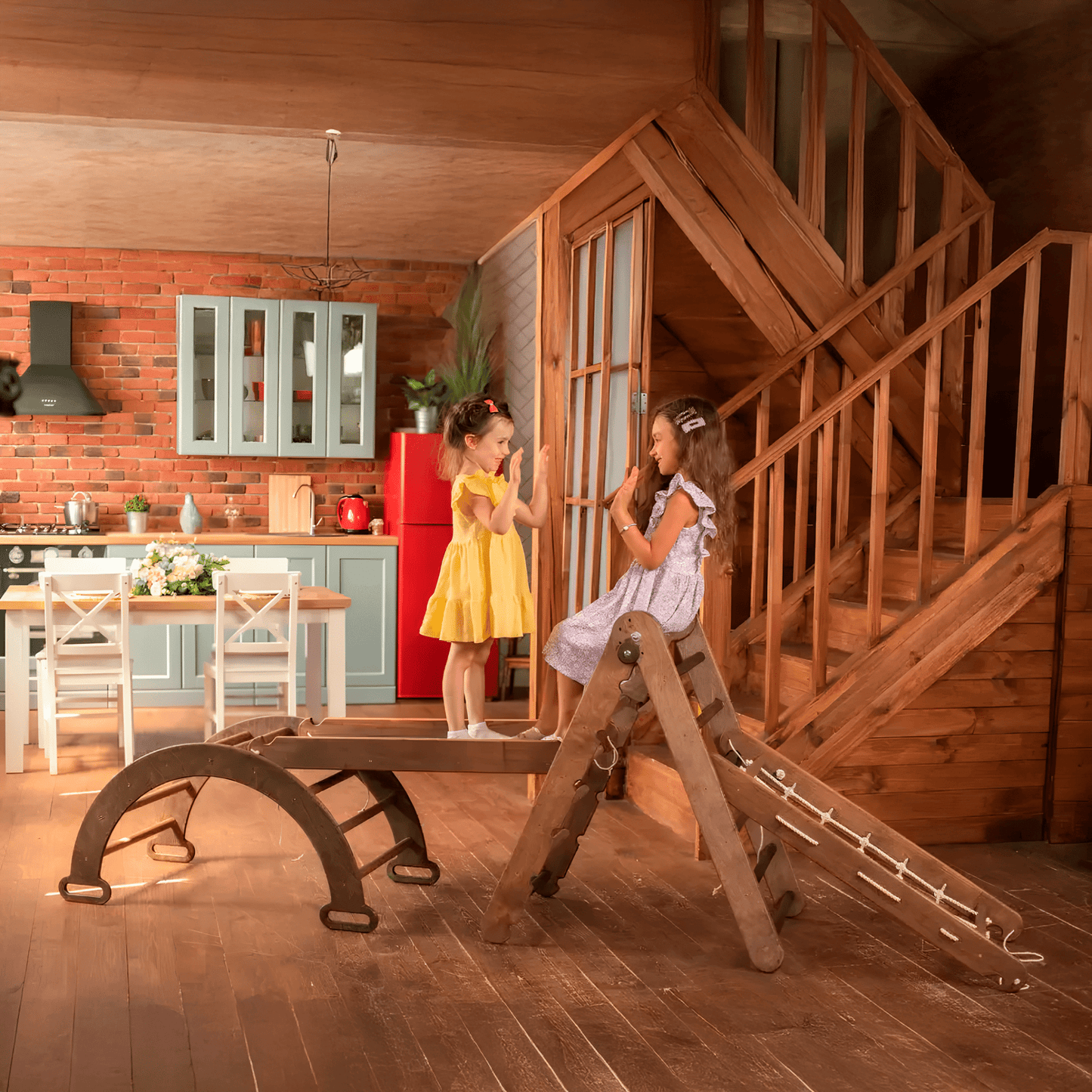 4-in-1 Montessori Klettergerüst Set für Kinder 1-7 Jahre – Beige