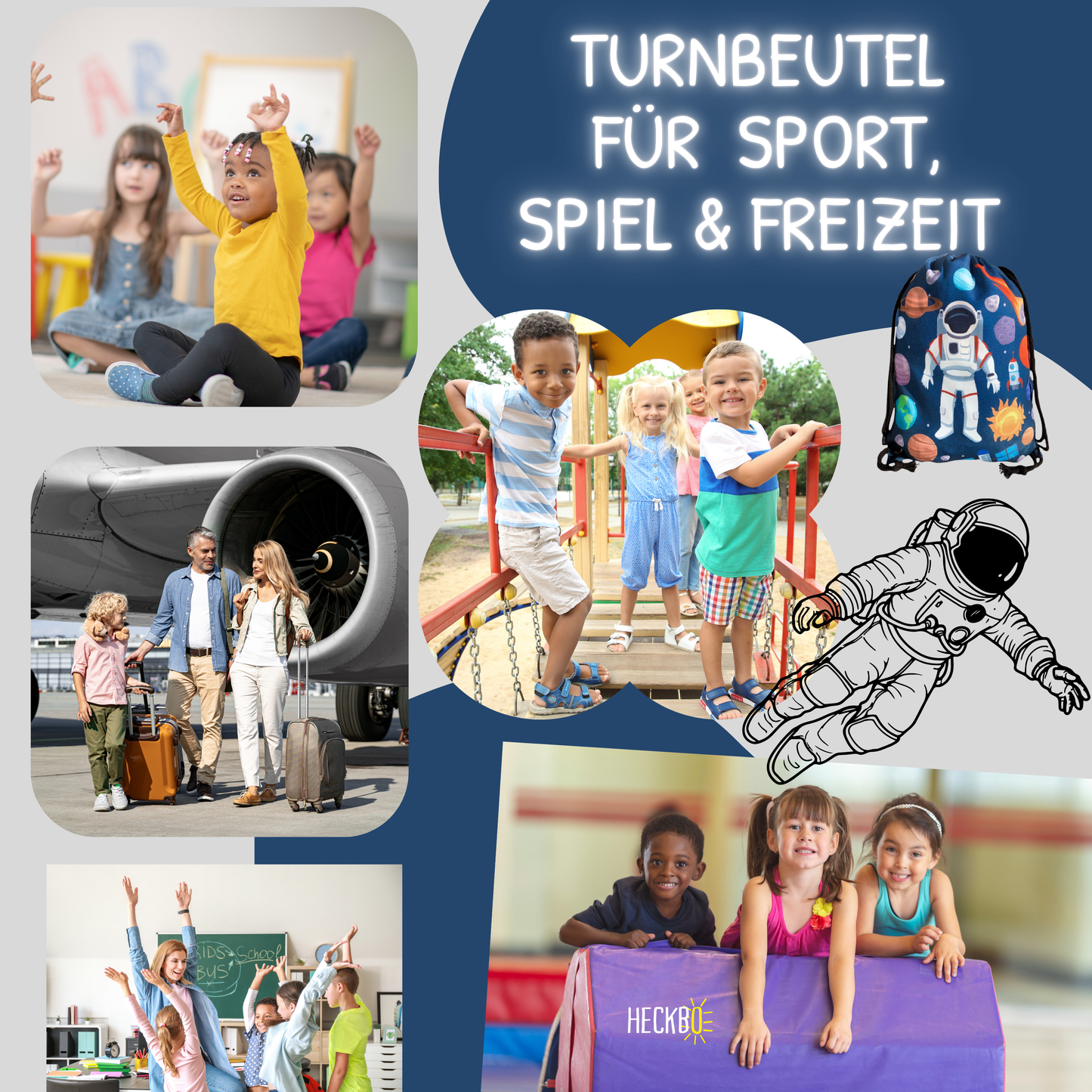Kinder Turnbeutel Astronaut - schwarz