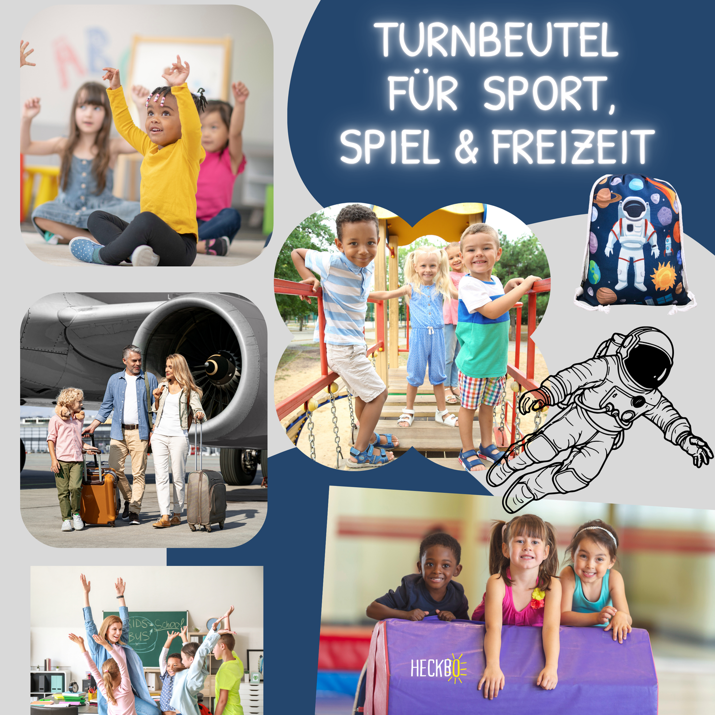 Kinder Turnbeutel Astronaut - weiss