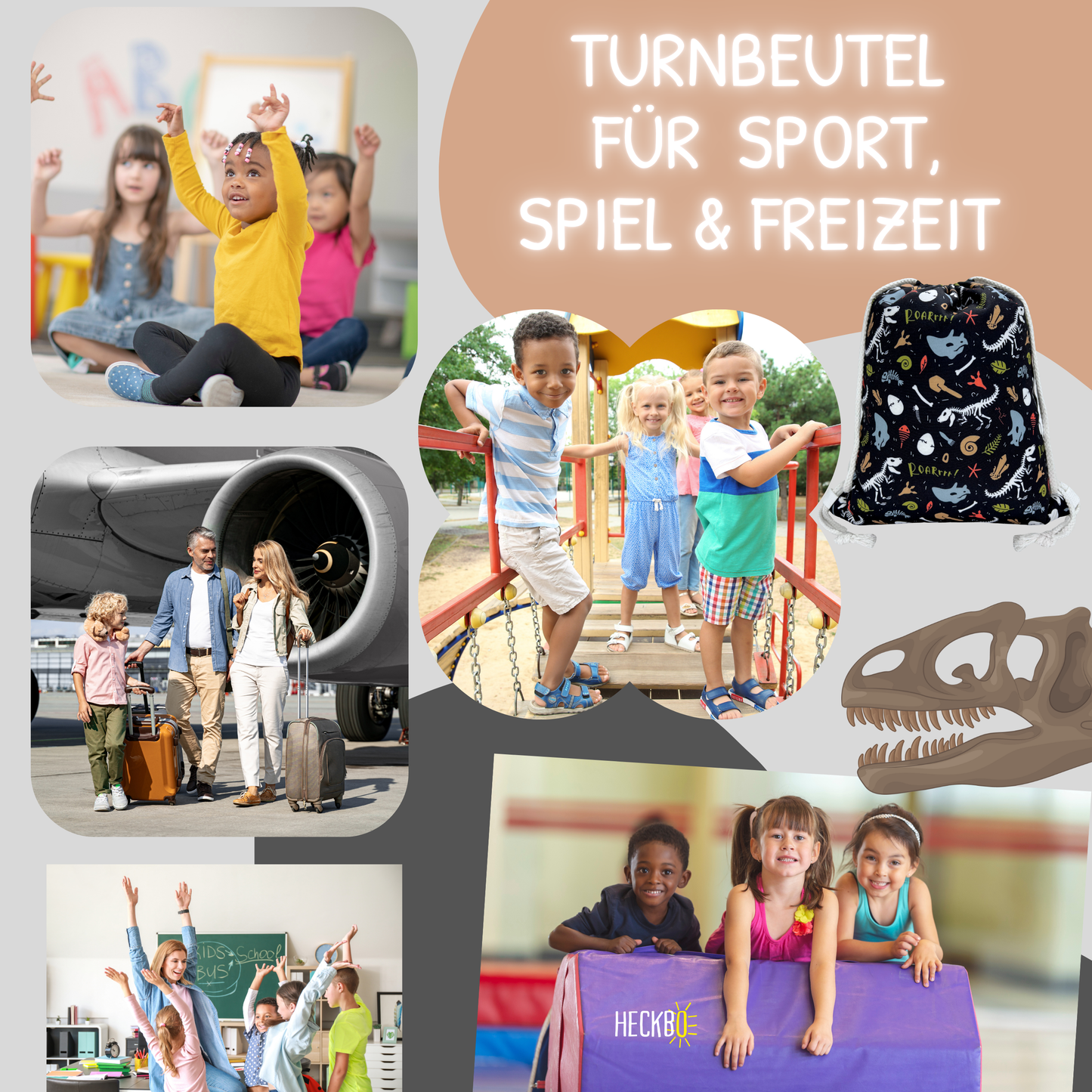 Kinder Turnbeutel Dino Skelett
