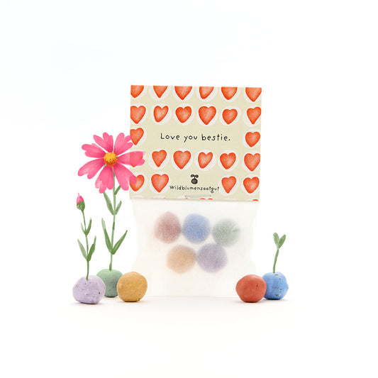 5 Blumenmurmeln im Tütchen "Love You Bestie"