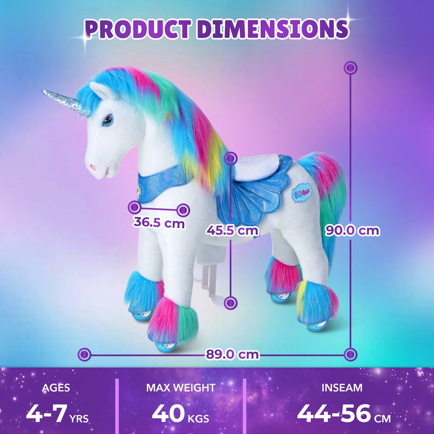Modell Y® Regenbogen-Einhorn-Reitspielzeug für 3–4 Jahre