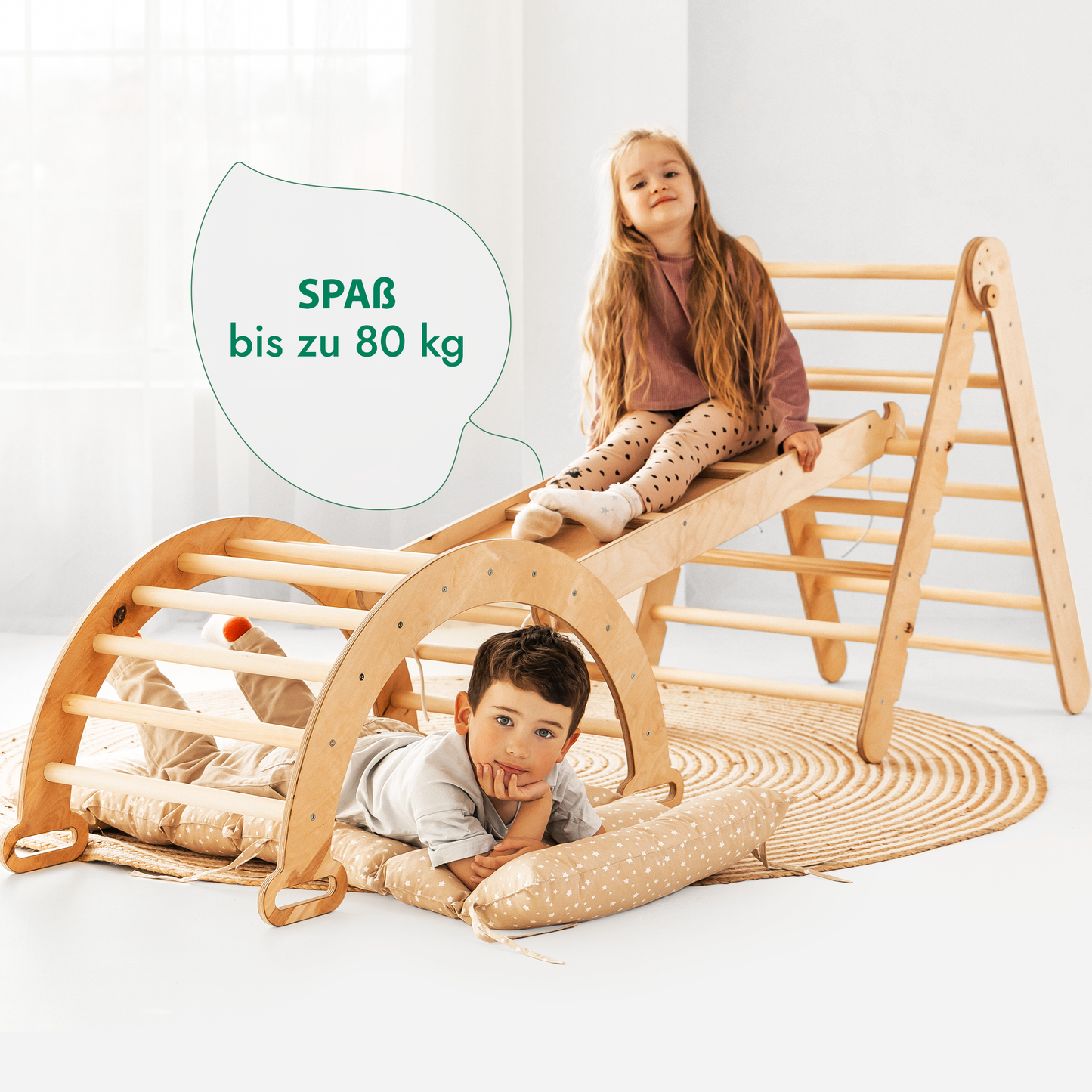 4-in-1 Montessori Klettergerüst Set für Kinder 1-7 Jahre – Beige