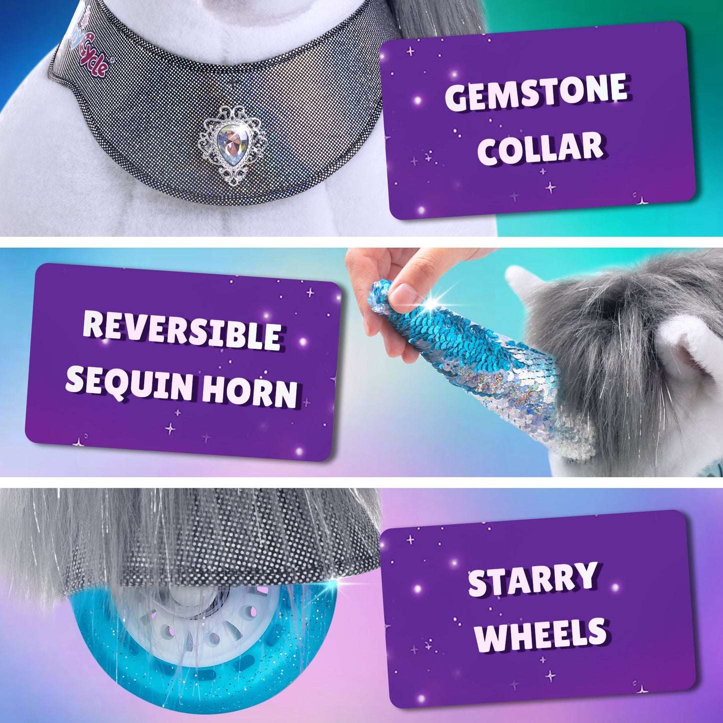 Modell Y®, graues Einhorn, reitbares Spielzeug für 3–4 Jahre