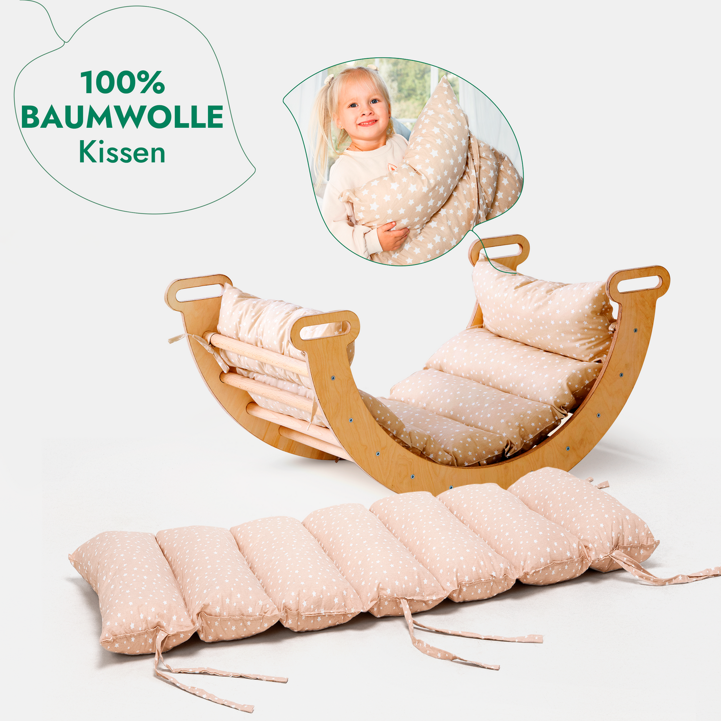 4-in-1 Montessori Klettergerüst Set für Kinder 1-7 Jahre – Beige