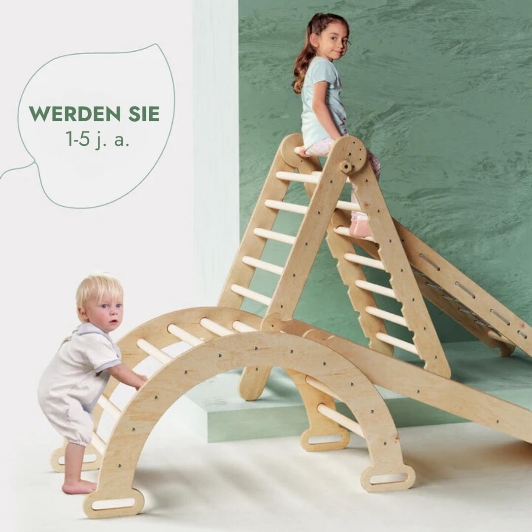 4-in-1 Montessori Klettergerüst Set für Kinder 1-7 Jahre – Beige