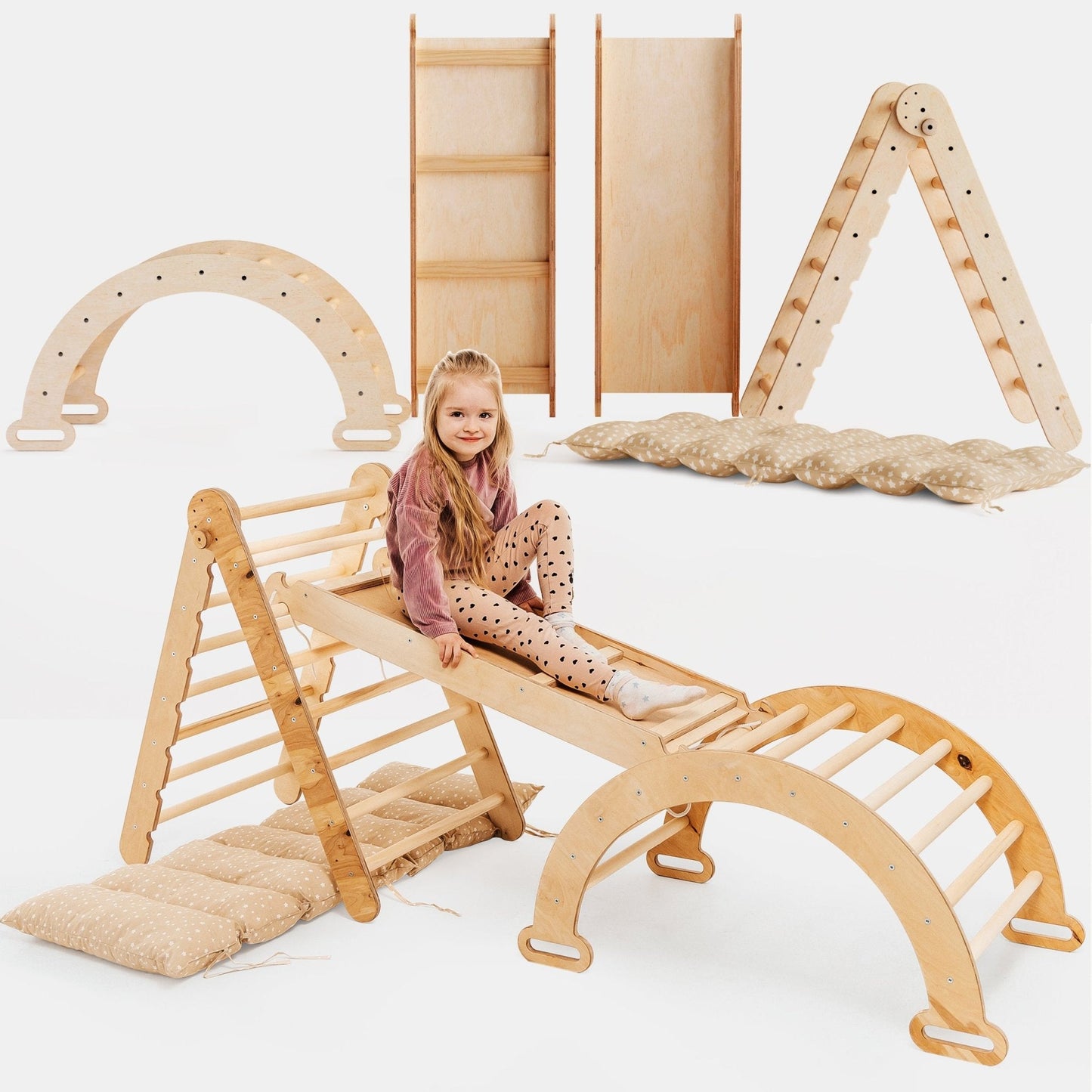 4-in-1 Montessori Klettergerüst Set für Kinder 1-7 Jahre – Beige