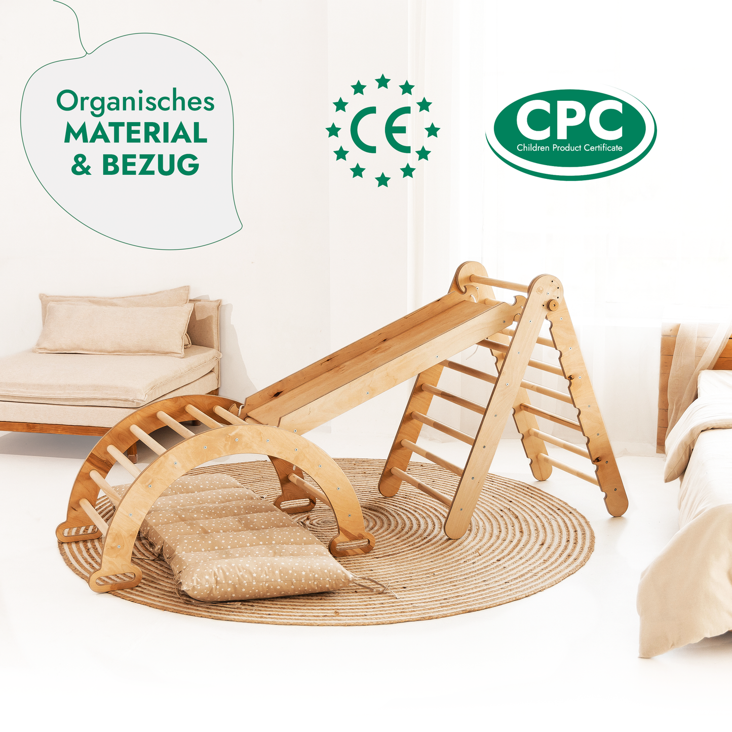 4-in-1 Montessori Klettergerüst Set für Kinder 1-7 Jahre – Beige