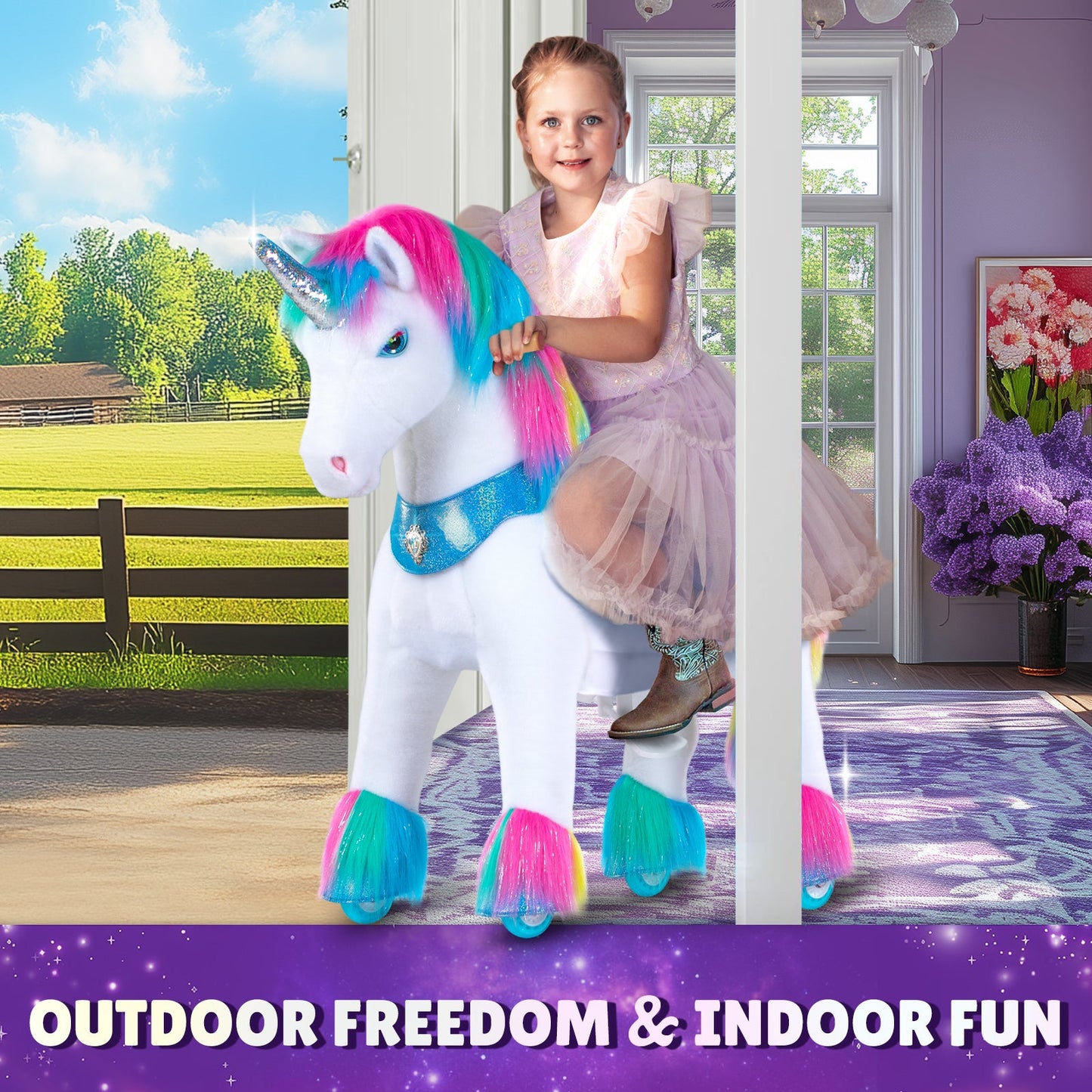 Modell Y® Regenbogen-Einhorn-Reitspielzeug für 4–7 Jahre