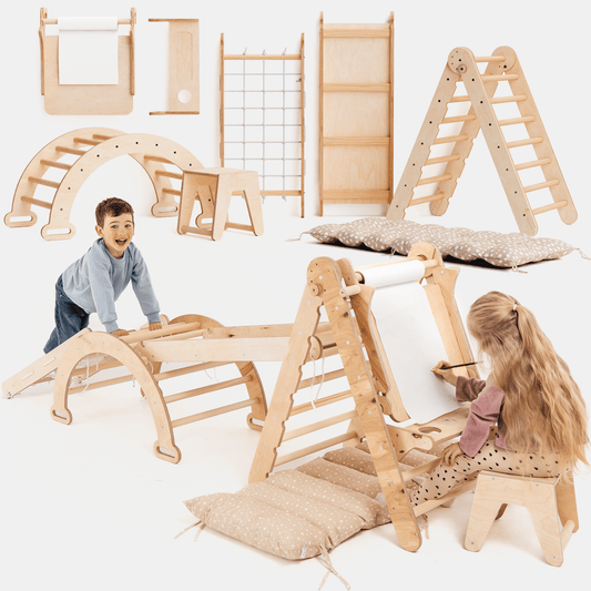7-in-1 Montessori Klettergerüst Set für Kinder 1-7 Jahre – Beige