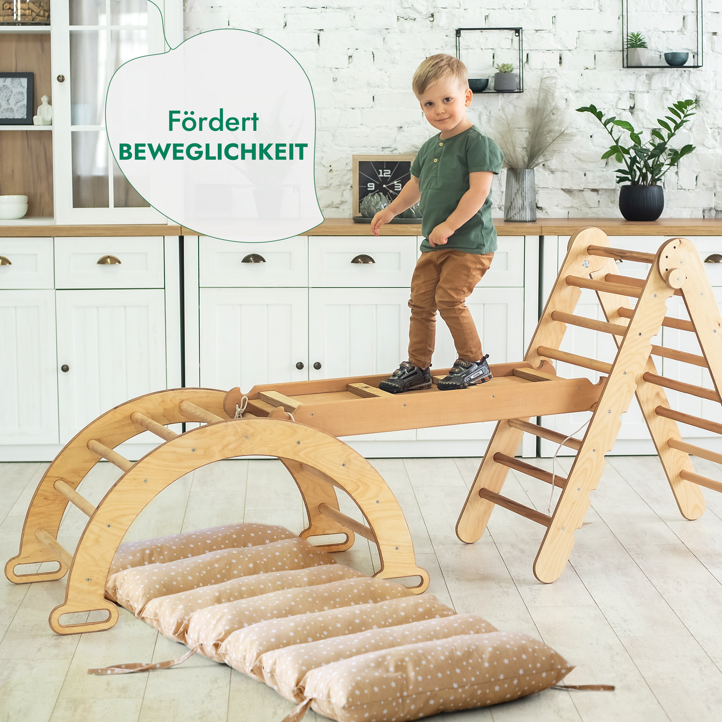 4-in-1 Montessori Klettergerüst Set für Kinder 1-7 Jahre – Beige