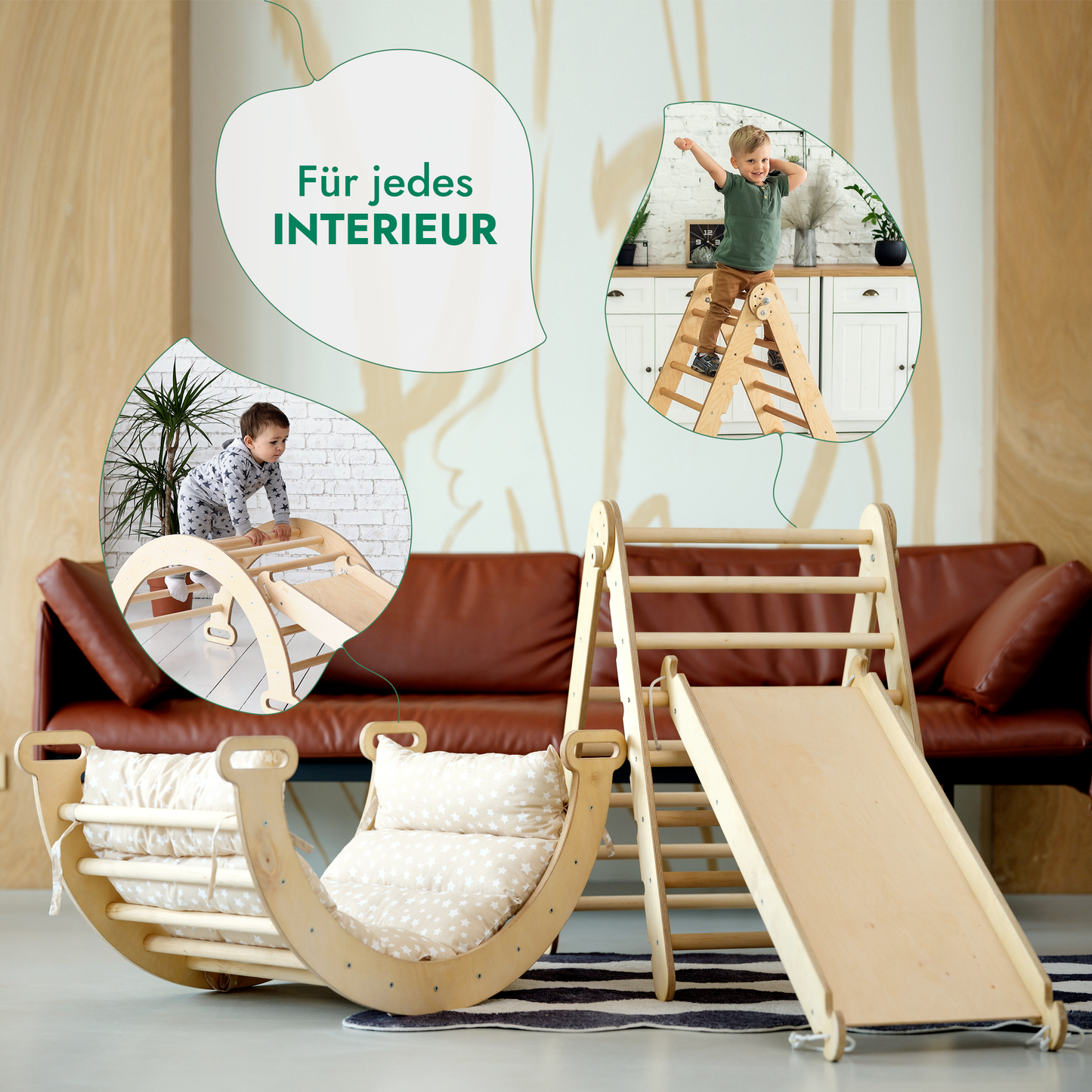 4-in-1 Montessori Klettergerüst Set für Kinder 1-7 Jahre – Beige