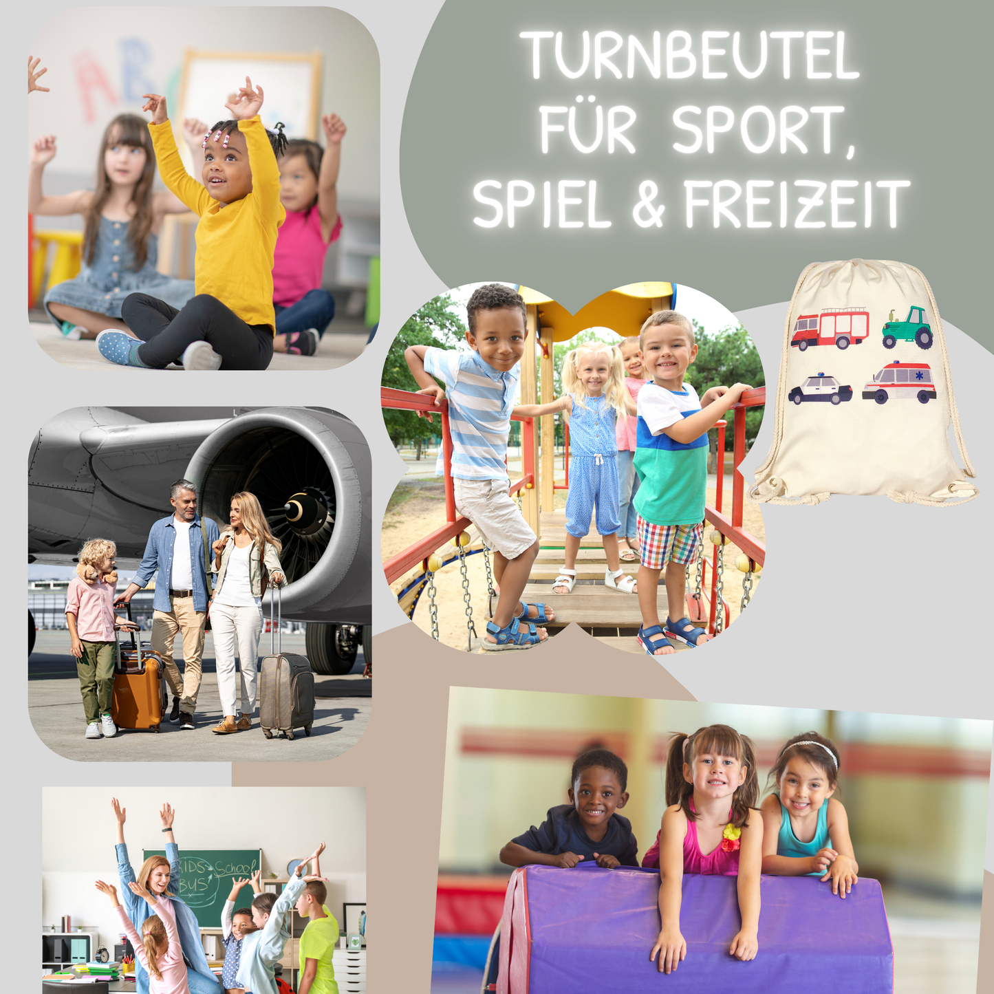 Kinder Turnbeutel Autos beige