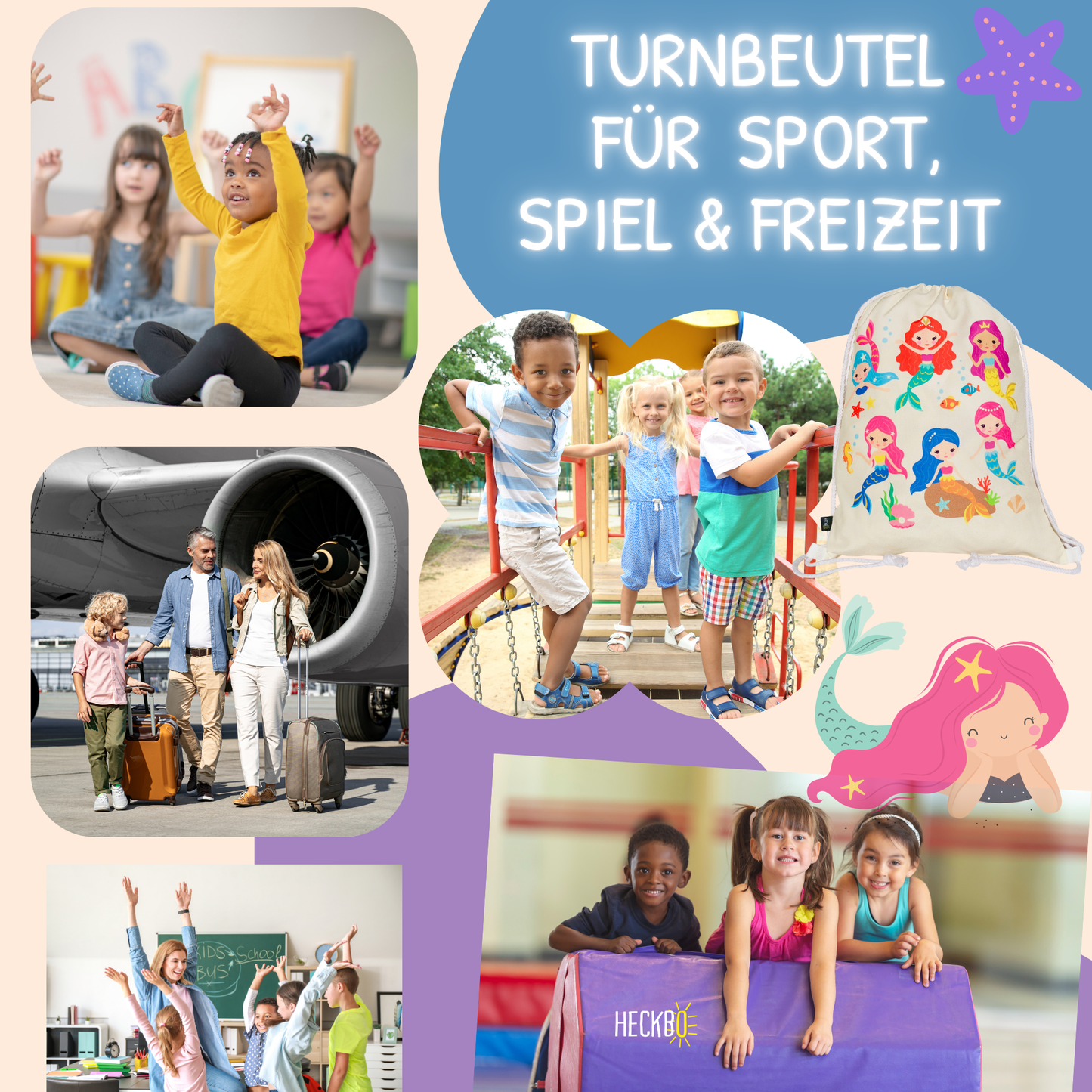 Turnbeutel Meerjungfrau beige