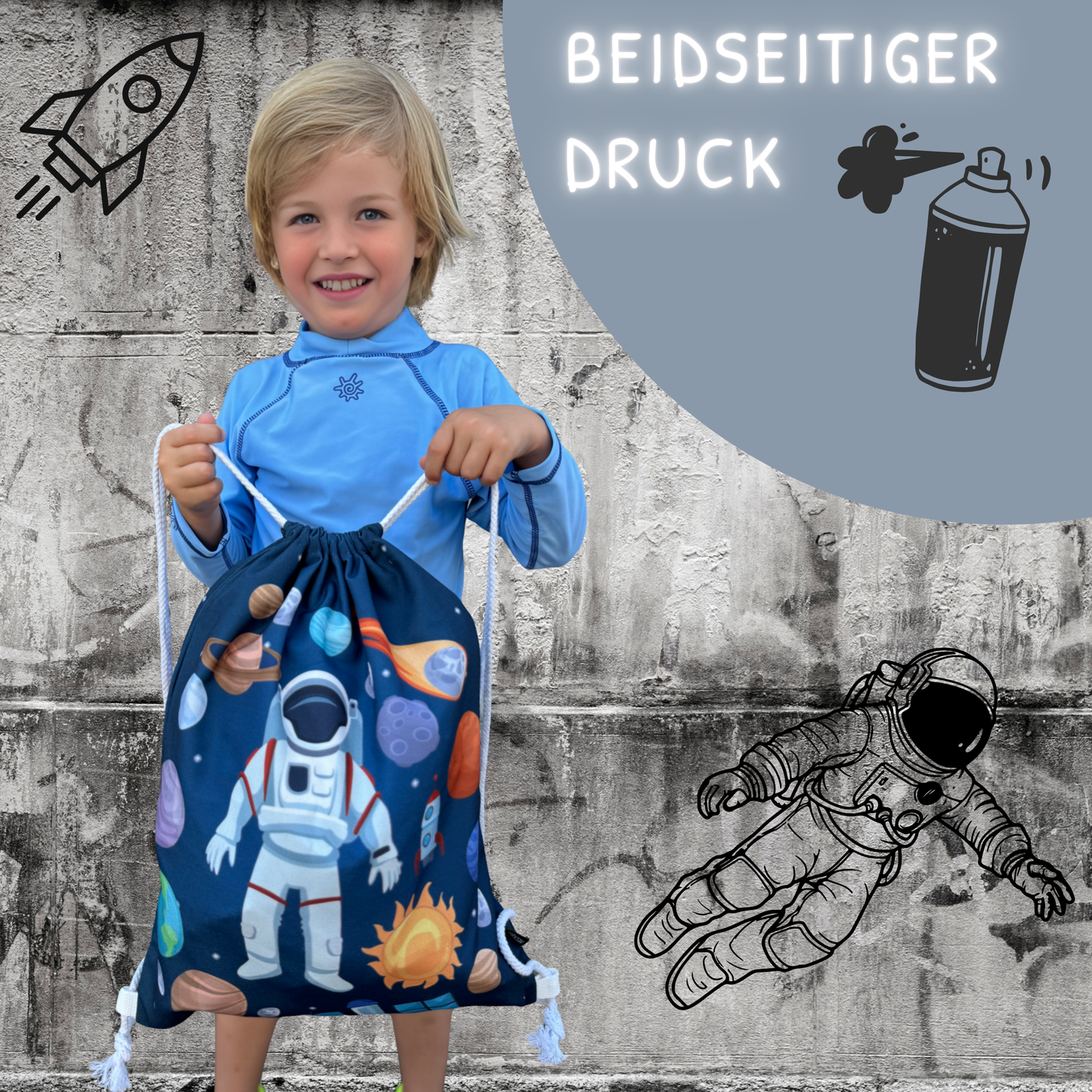 Kinder Turnbeutel Astronaut - weiss