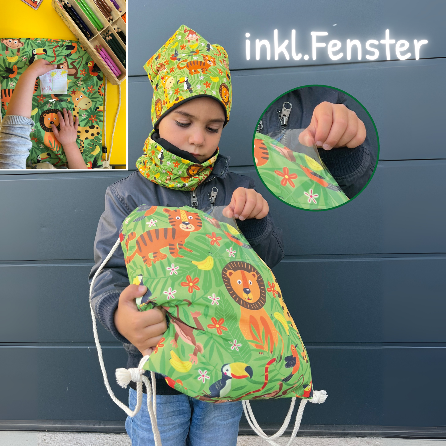 Kinder Turnbeutel Dschungel mit Fenster