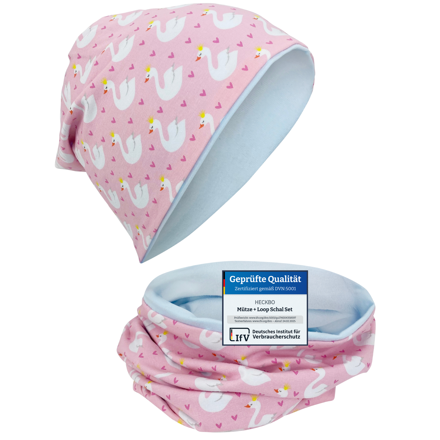 Kinder Beanie Mütze & Loop Set - Schwan