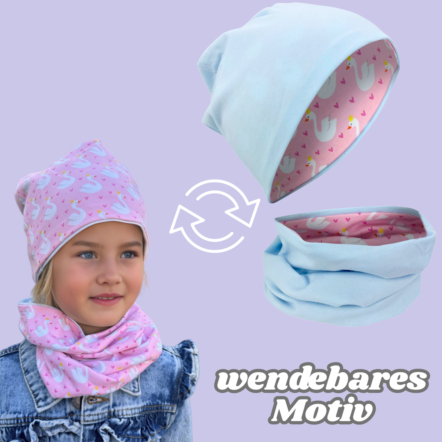 Kinder Beanie Mütze & Loop Set - Schwan