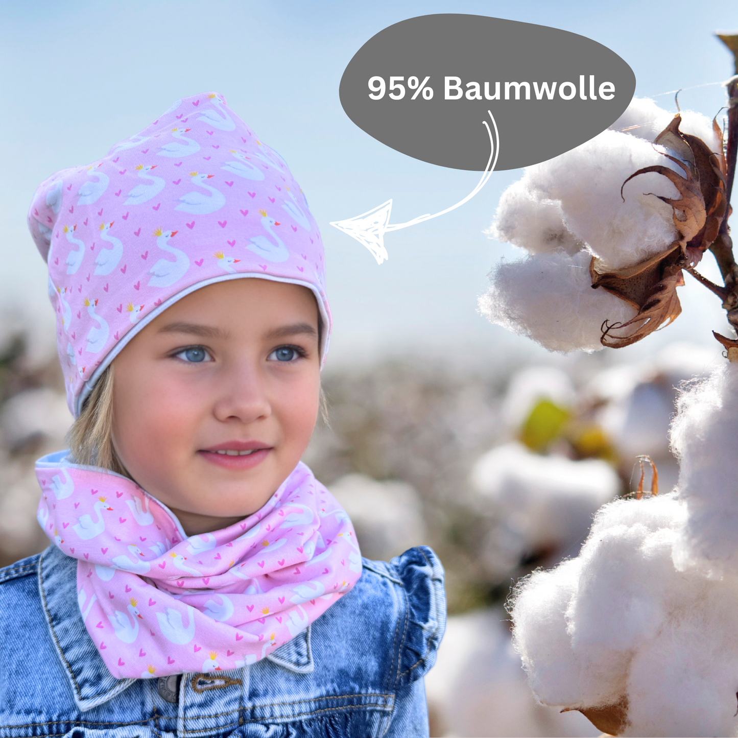 Kinder Beanie Mütze & Loop Set - Schwan