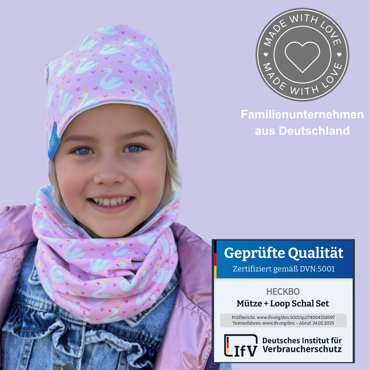 Kinder Beanie Mütze & Loop Set - Schwan