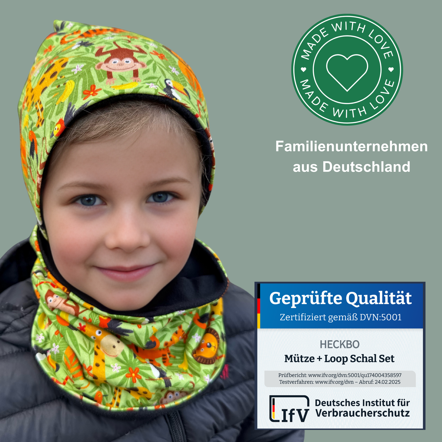 Kinder Beanie Mütze & Loop Set - Dschungel