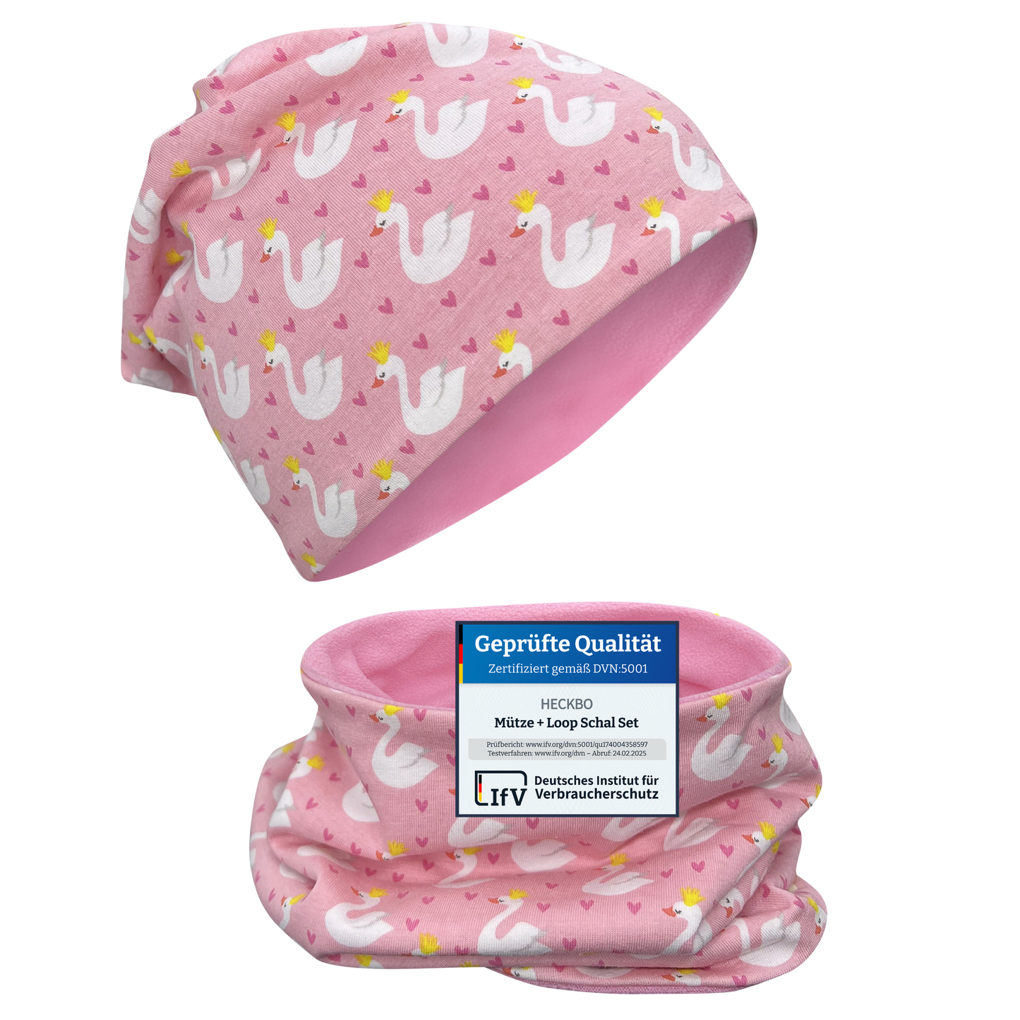 Kinder Beanie Mütze & Loop Set - Schwan