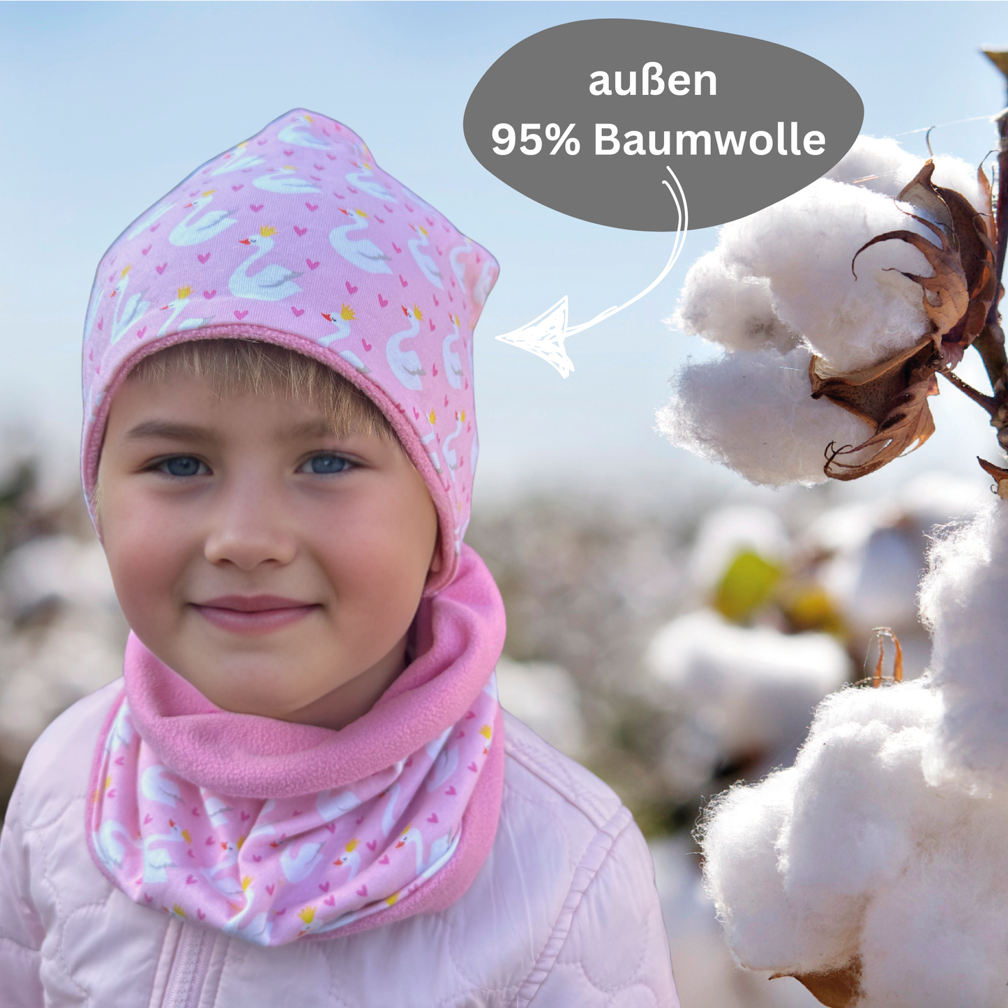 Kinder Beanie Mütze & Loop Set - Schwan