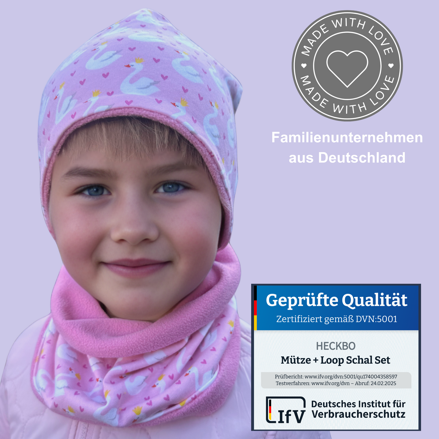 Kinder Beanie Mütze & Loop Set - Schwan