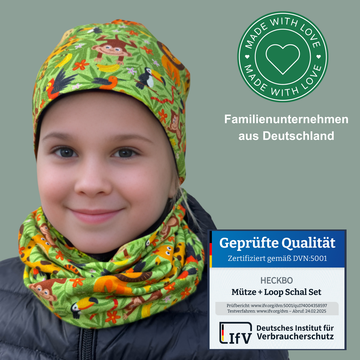 Kinder Beanie Mütze & Loop Set - Dschungel