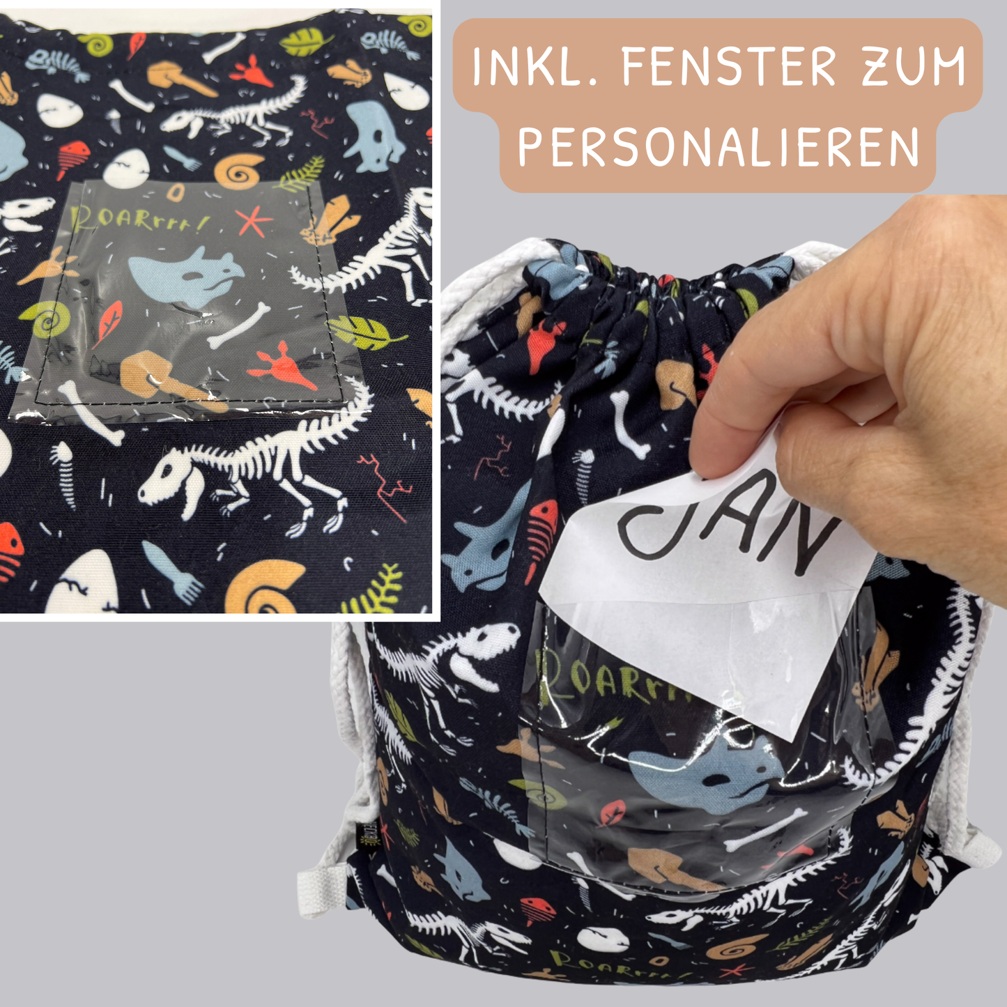 Kinder Turnbeutel Dino Skelett Tasche