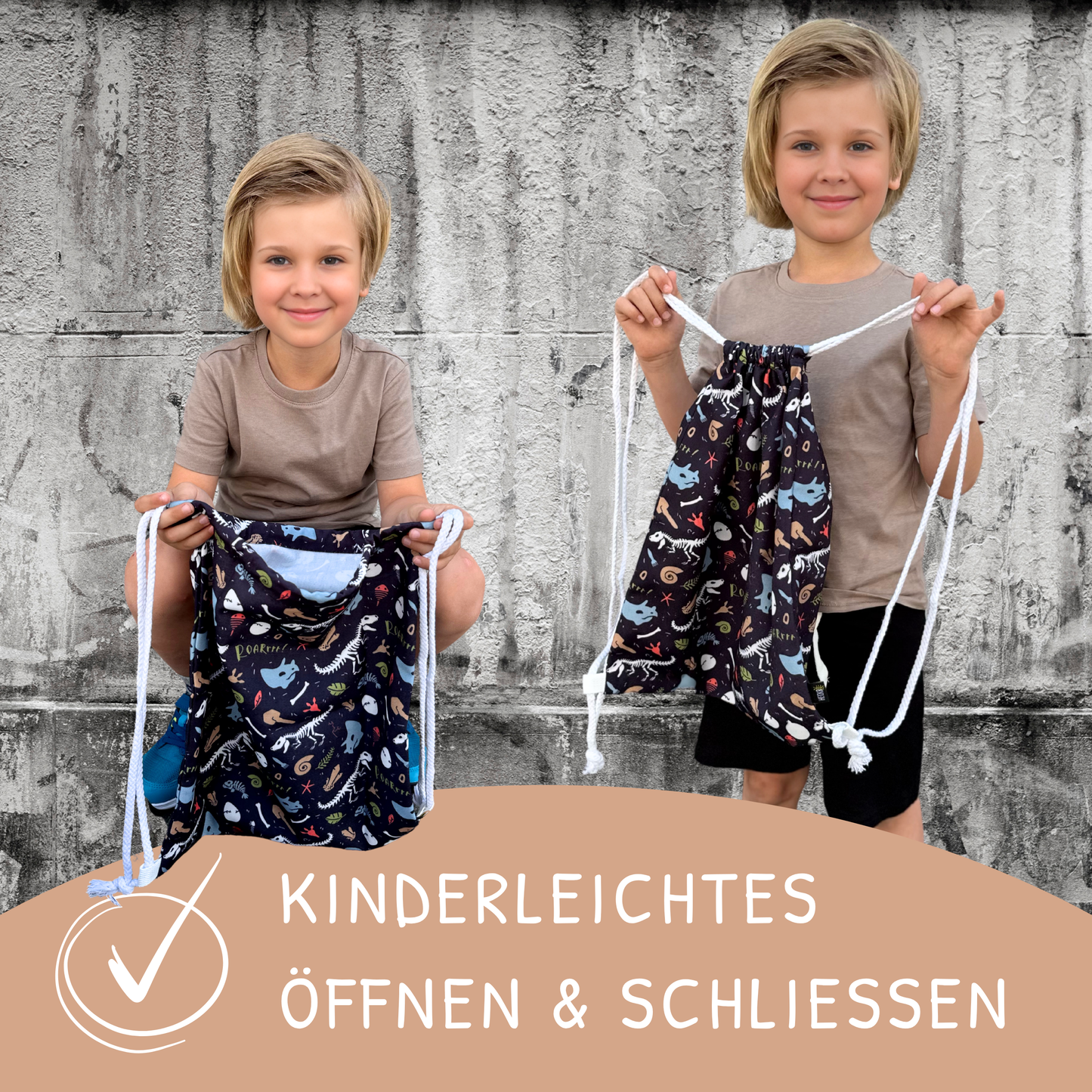 Kinder Turnbeutel Dino Skelett Tasche