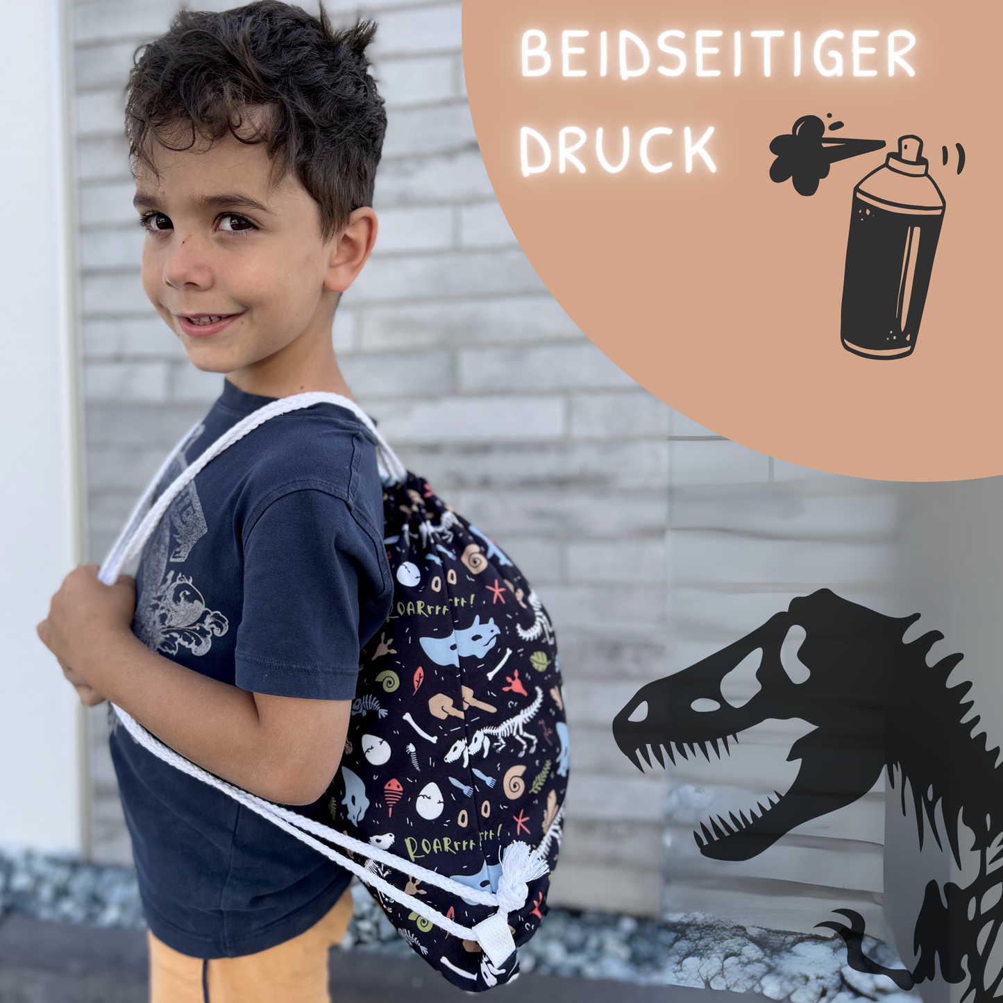 Kinder Turnbeutel Dino Skelett Tasche