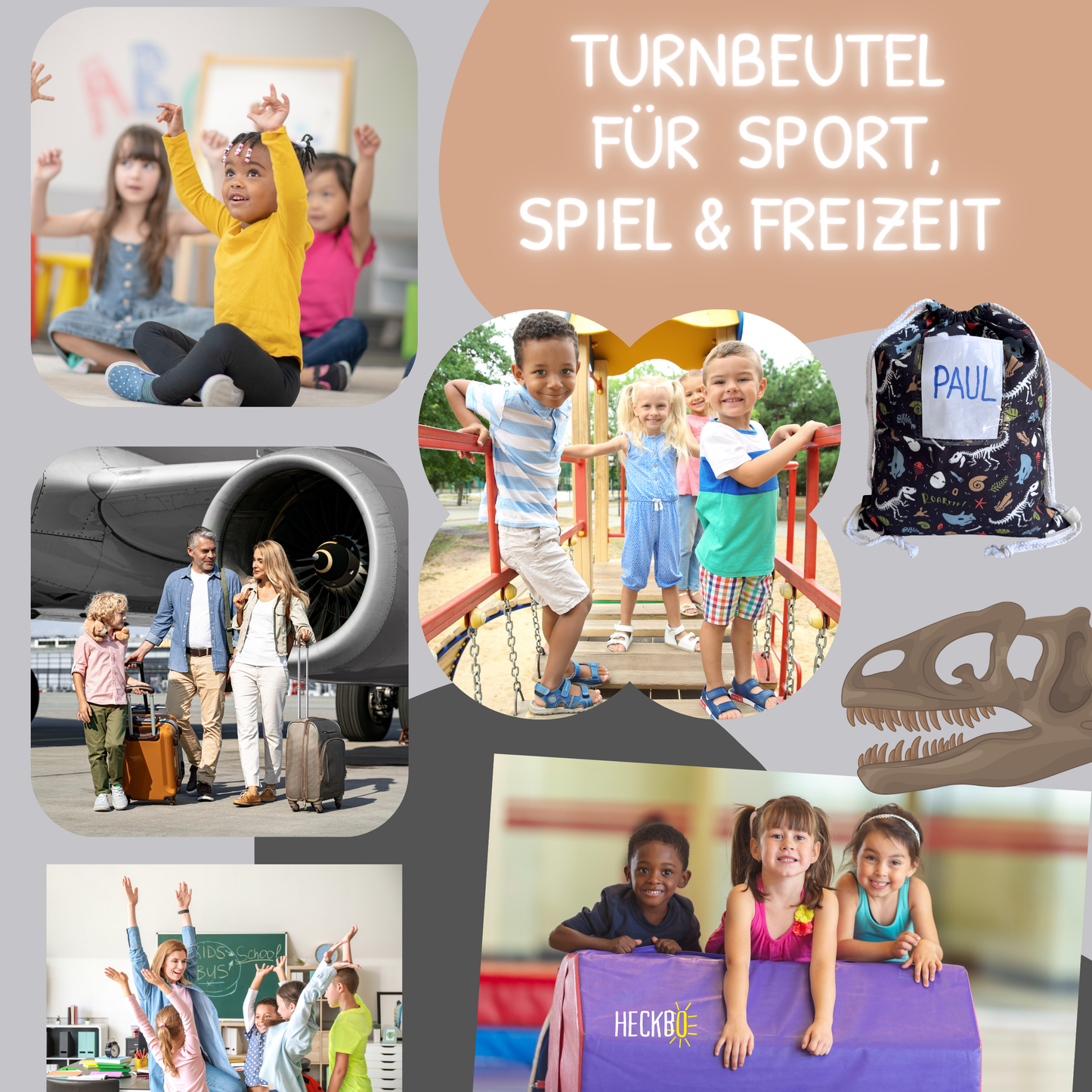 Kinder Turnbeutel Dino Skelett Tasche