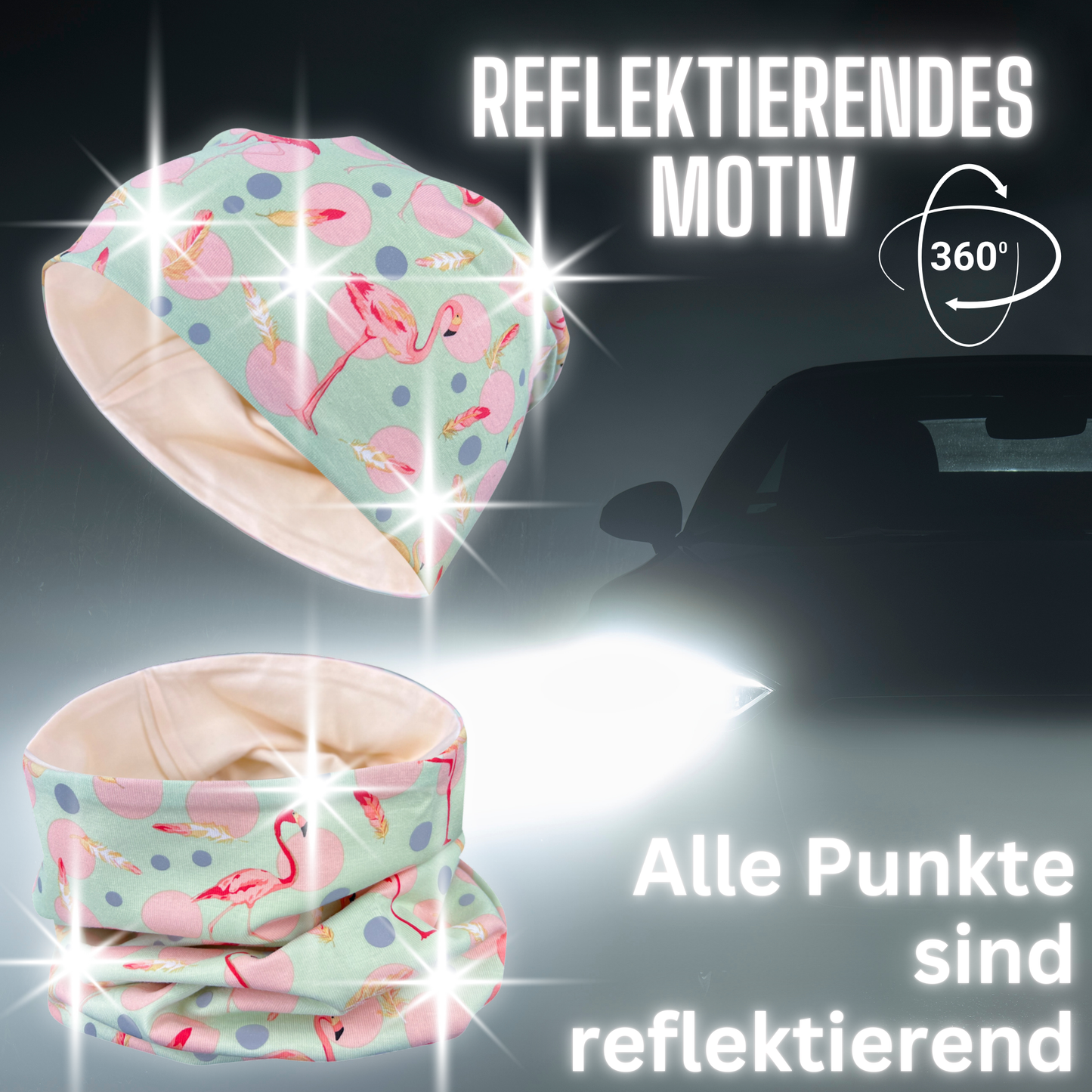 Kinder Reflektor Mütze & Loop - Flamingo
