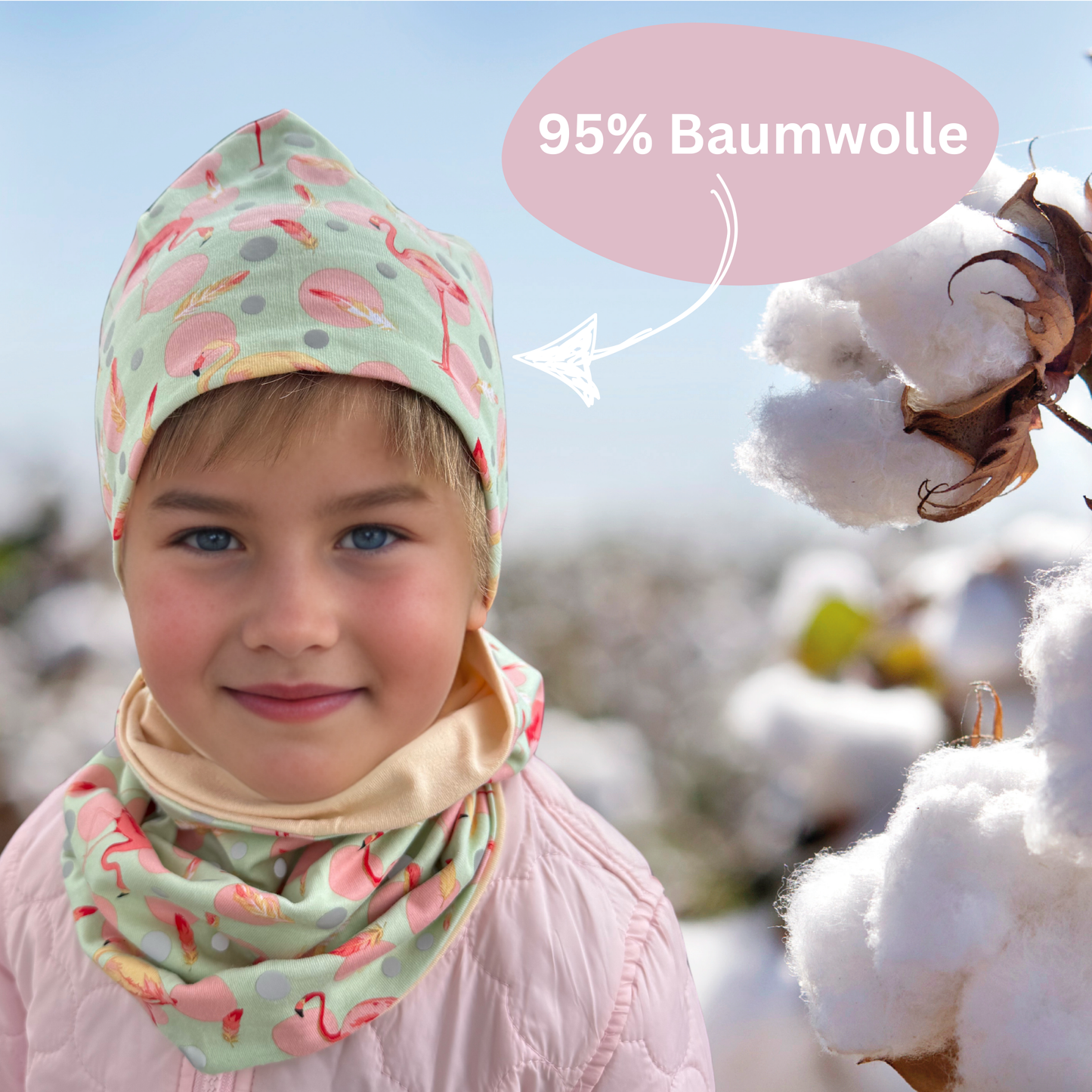 Kinder Reflektor Mütze & Loop - Flamingo