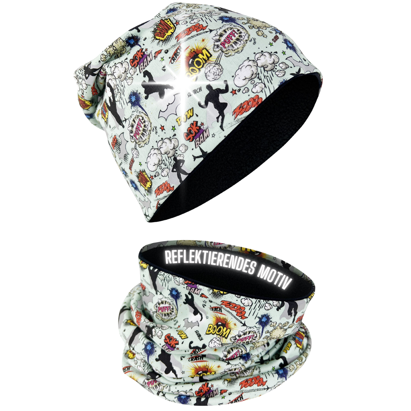 Kinder Reflektor Mütze & Loop - Superheld