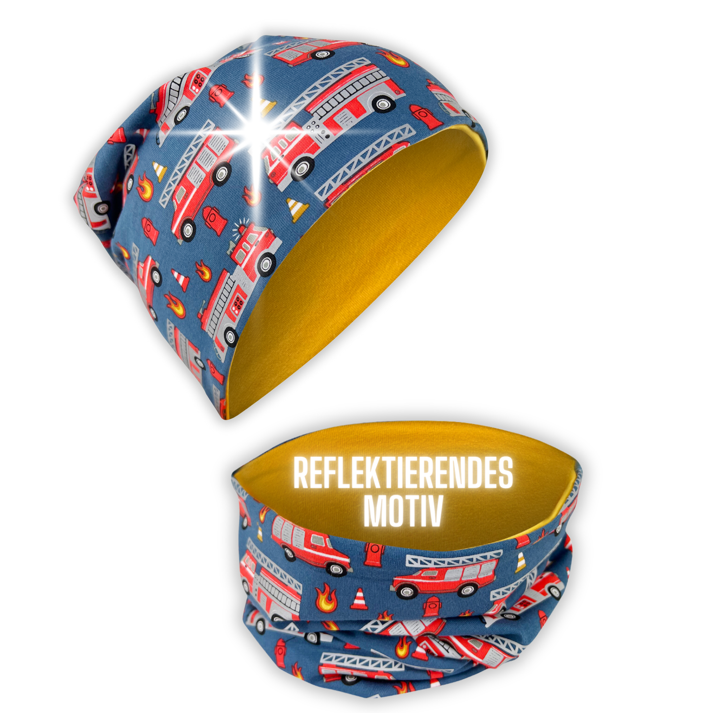 Kinder Reflektor Mütze & Loop - Feuerwehr