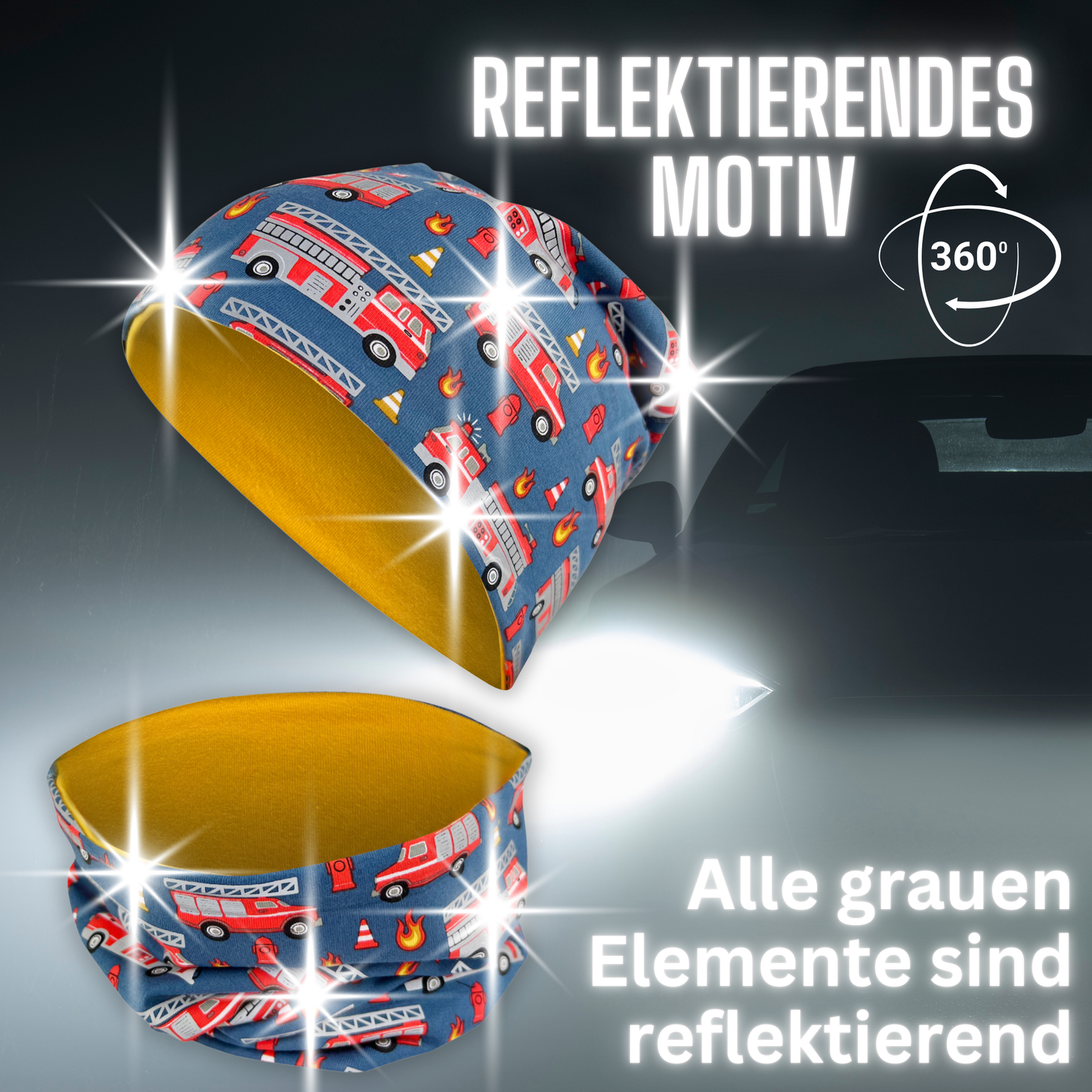 Kinder Reflektor Mütze & Loop - Feuerwehr
