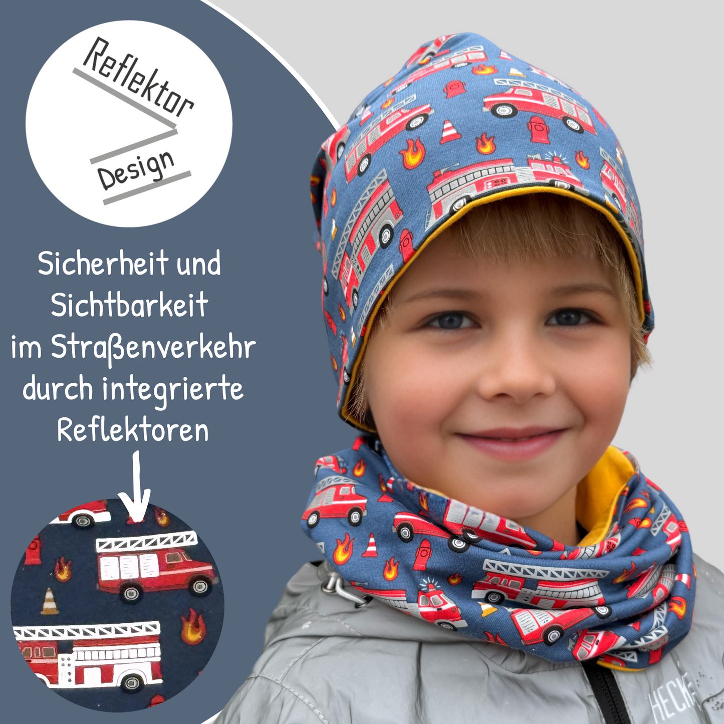 Kinder Reflektor Mütze & Loop - Feuerwehr