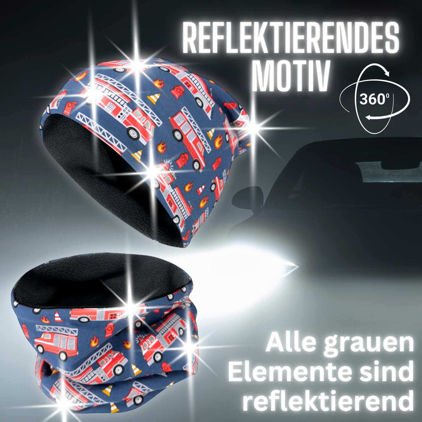 Kinder Reflektor Mütze & Loop - Feuerwehr