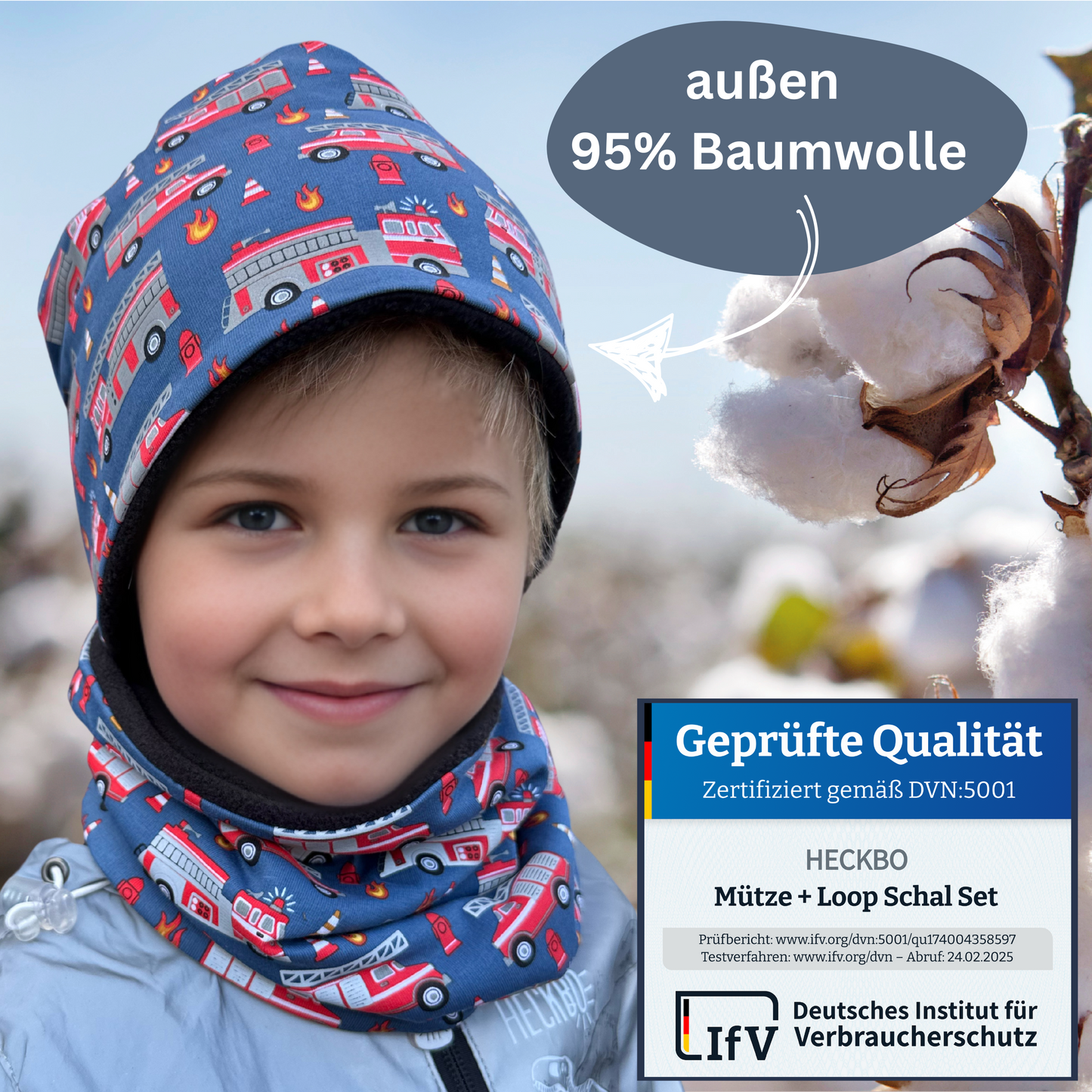 Kinder Reflektor Mütze & Loop - Feuerwehr