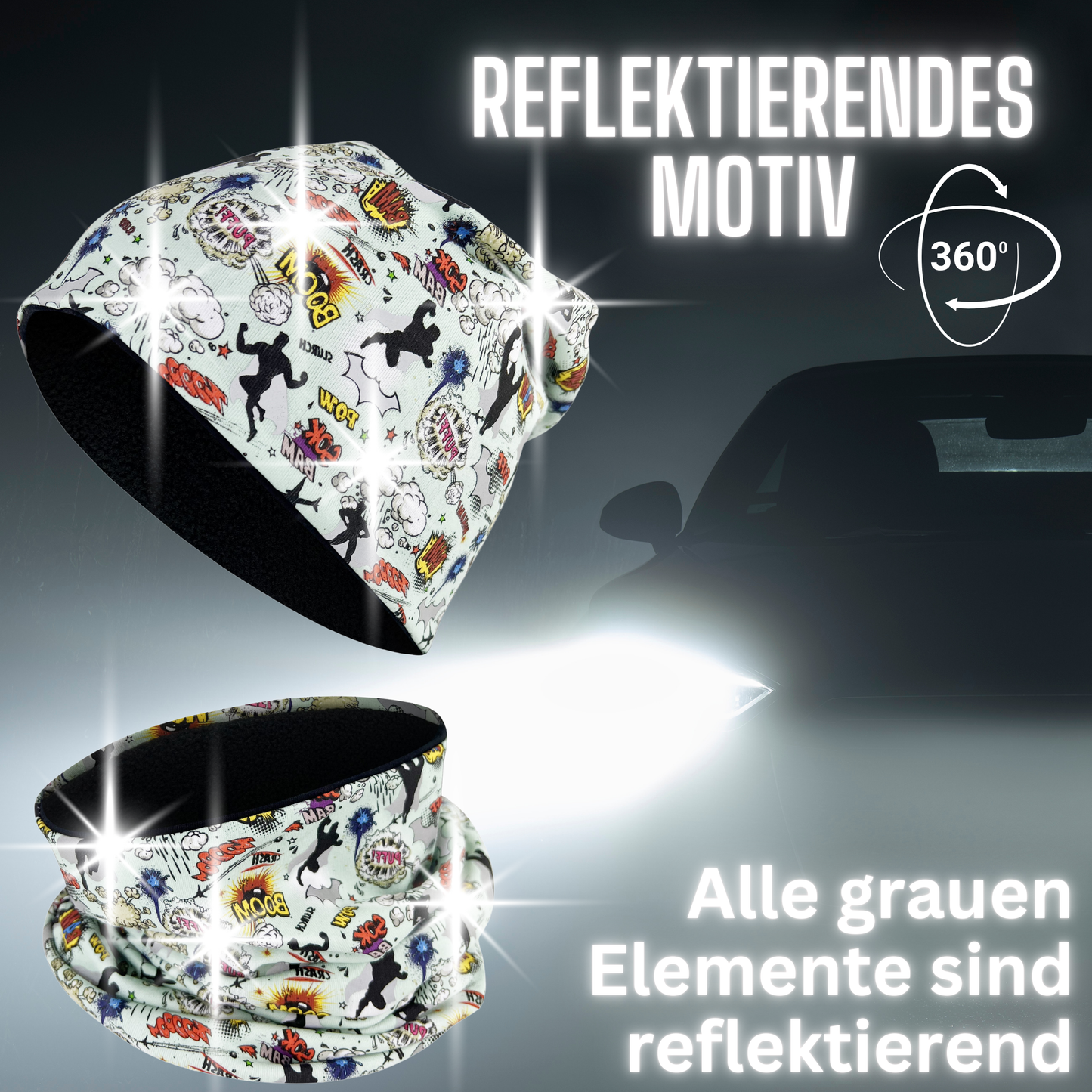 Kinder Reflektor Mütze & Loop - Superheld