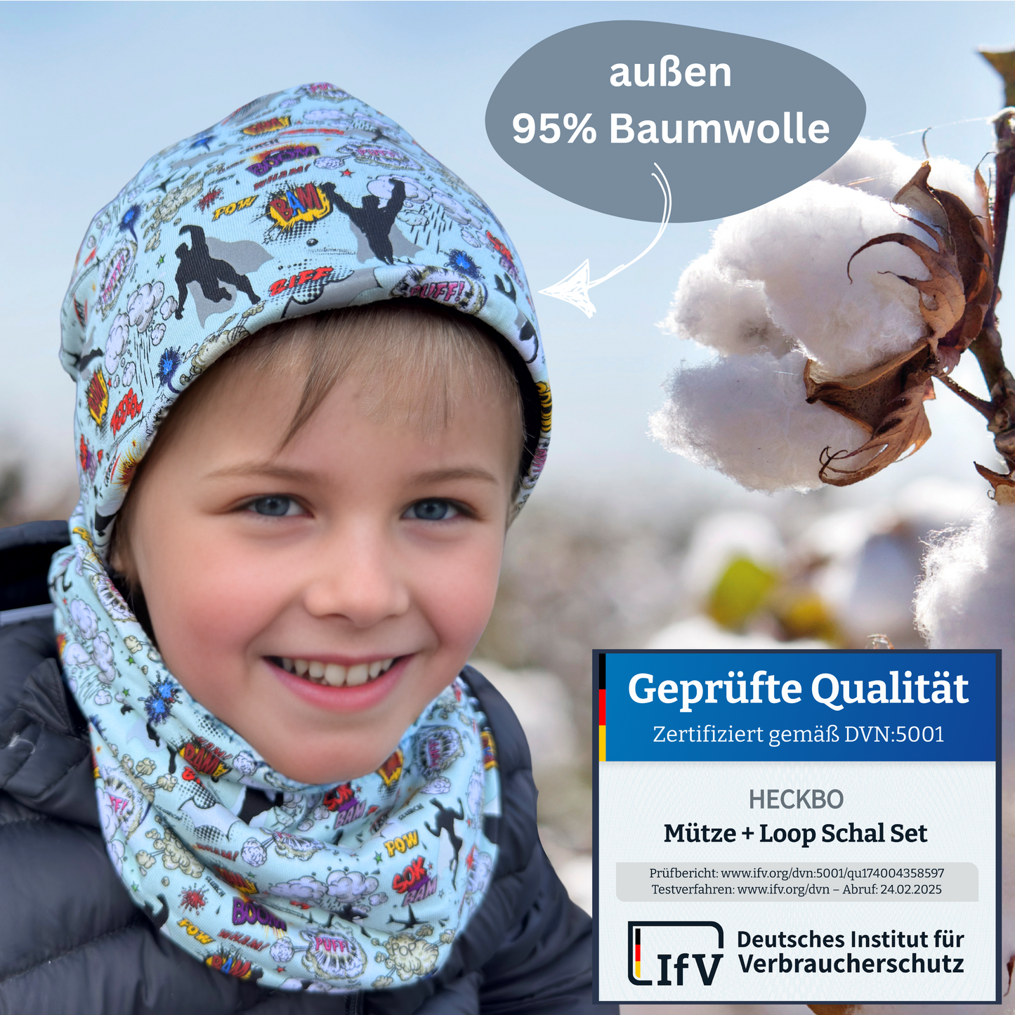 Kinder Reflektor Mütze & Loop - Superheld