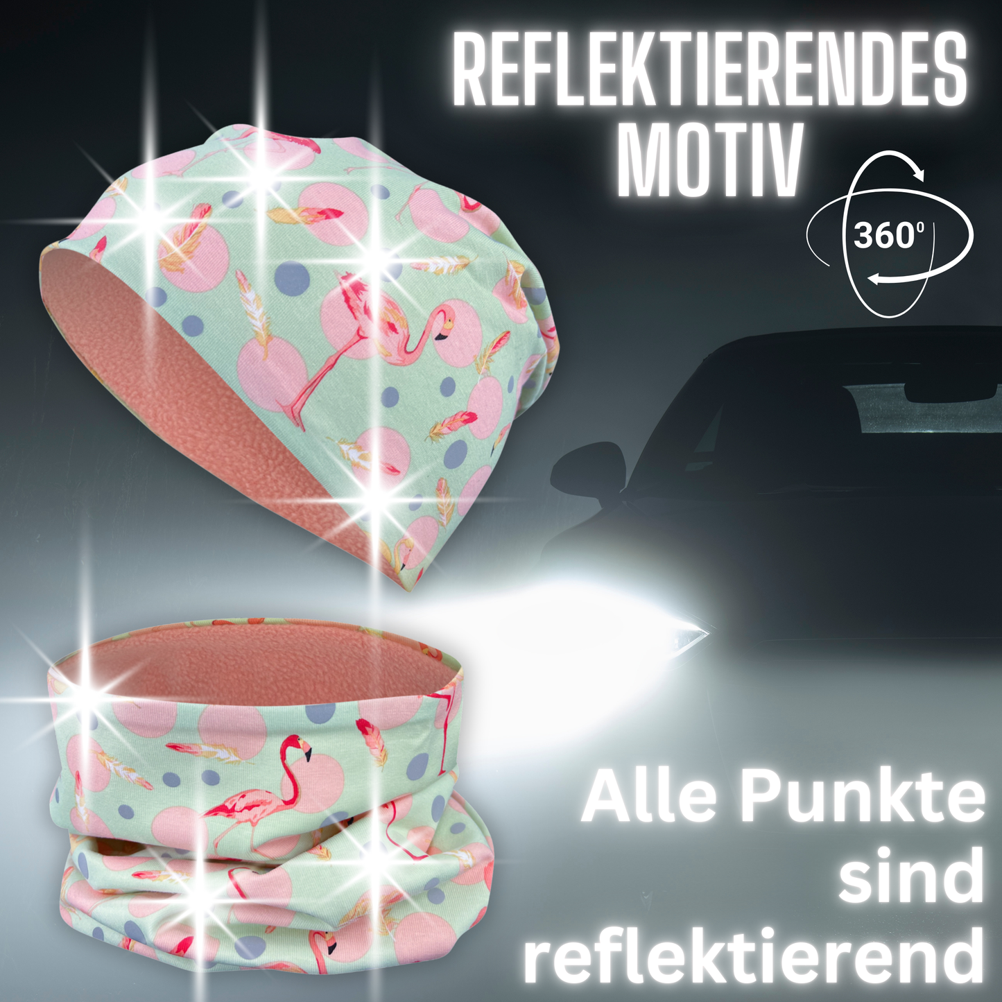 Kinder Reflektor Mütze & Loop - Flamingo