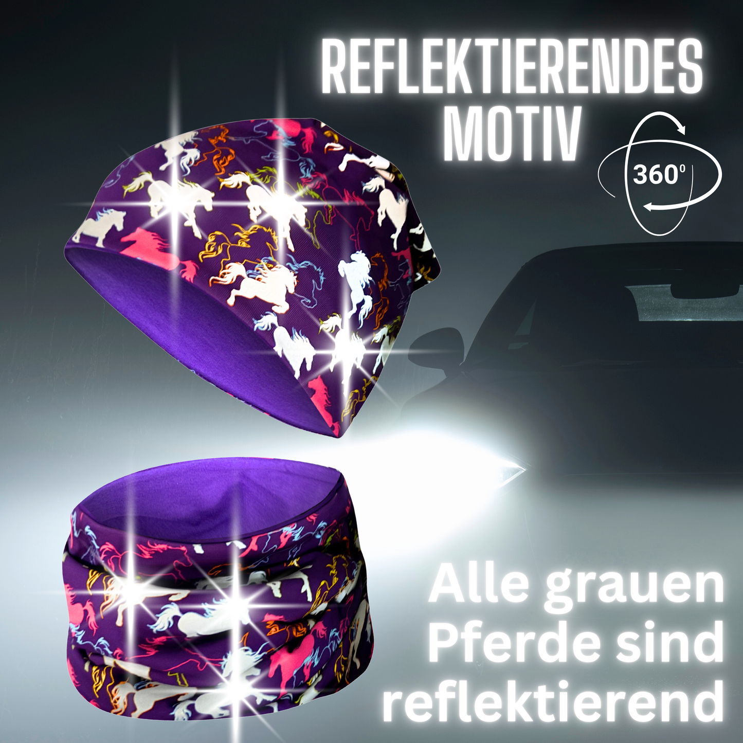 Kinder Reflektor Mütze & Loop Pferd