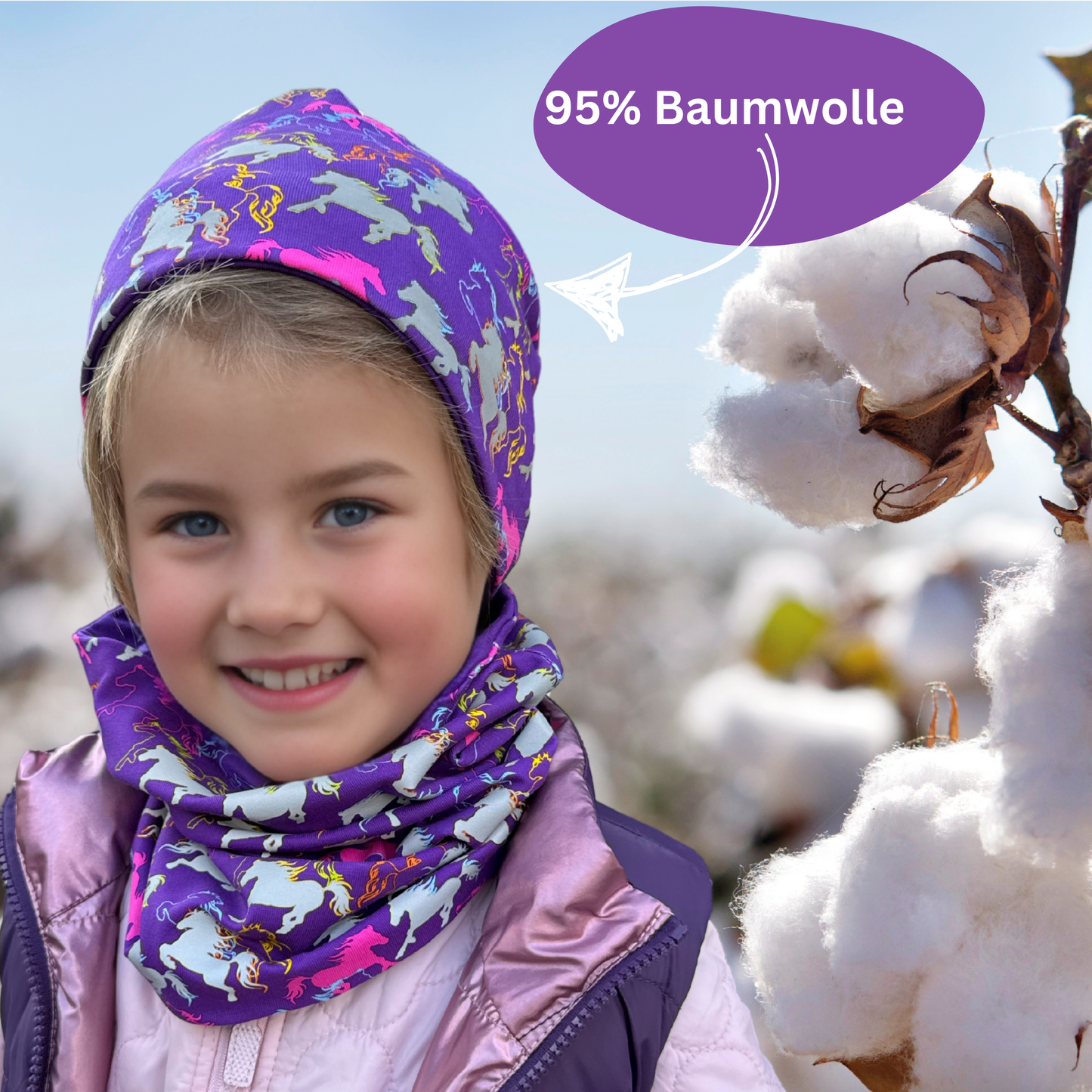 Kinder Reflektor Mütze & Loop Pferd