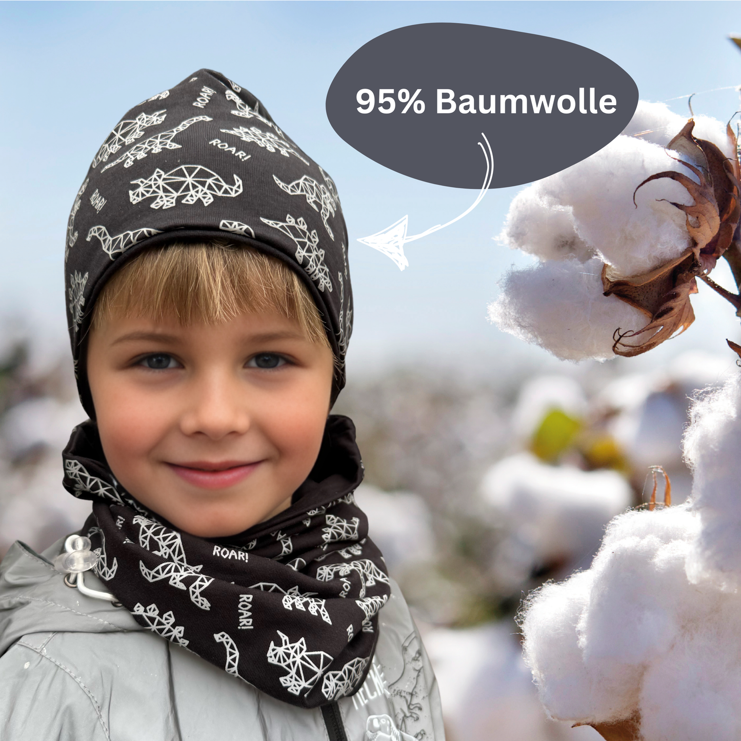 Kinder Reflektor Mütze & Loop Dinosaurier