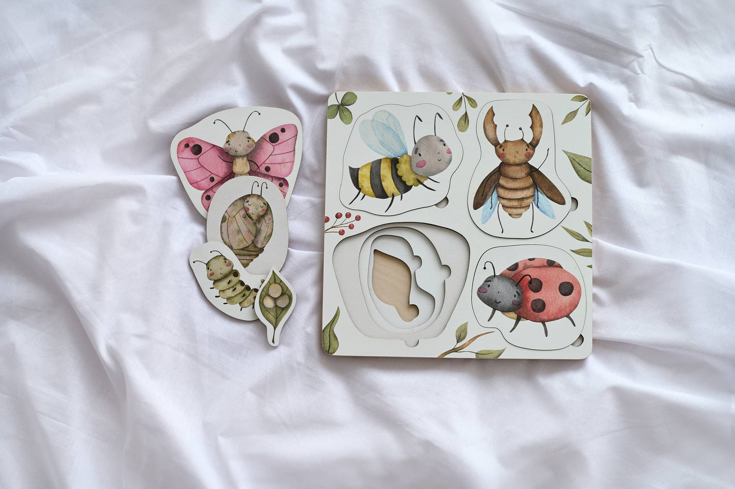 Holzpuzzle Lebenszyklus der Insekten