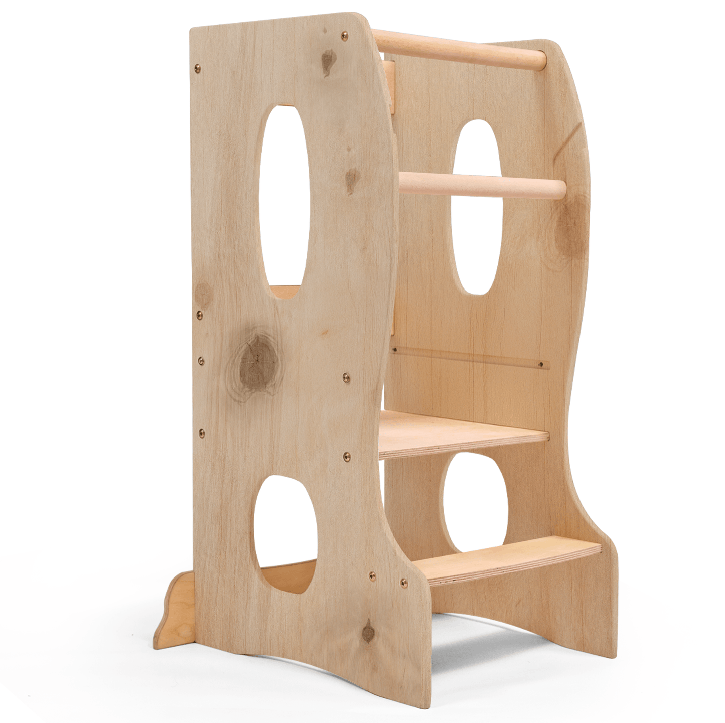 Stabiler Montessori Lernturm: Mitwachsender Kinderstuhl aus Holz – Beige